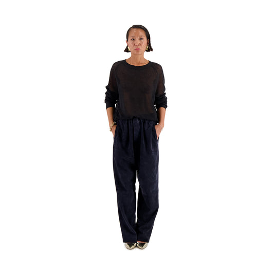 Ed Unlined Lamb Suede Drawstring Trousers Midnight Blue