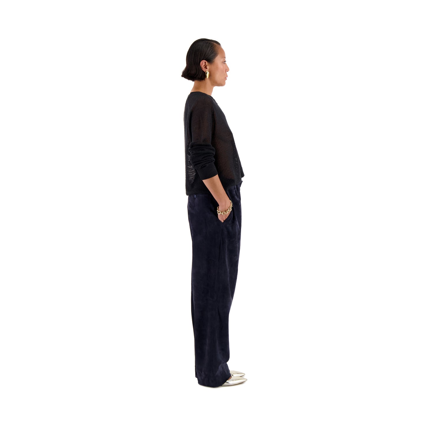 Ed Unlined Lamb Suede Drawstring Trousers Midnight Blue