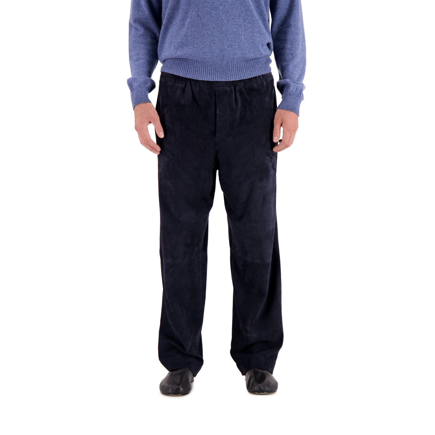 Ed Unlined Lamb Suede Drawstring Trousers Midnight Blue