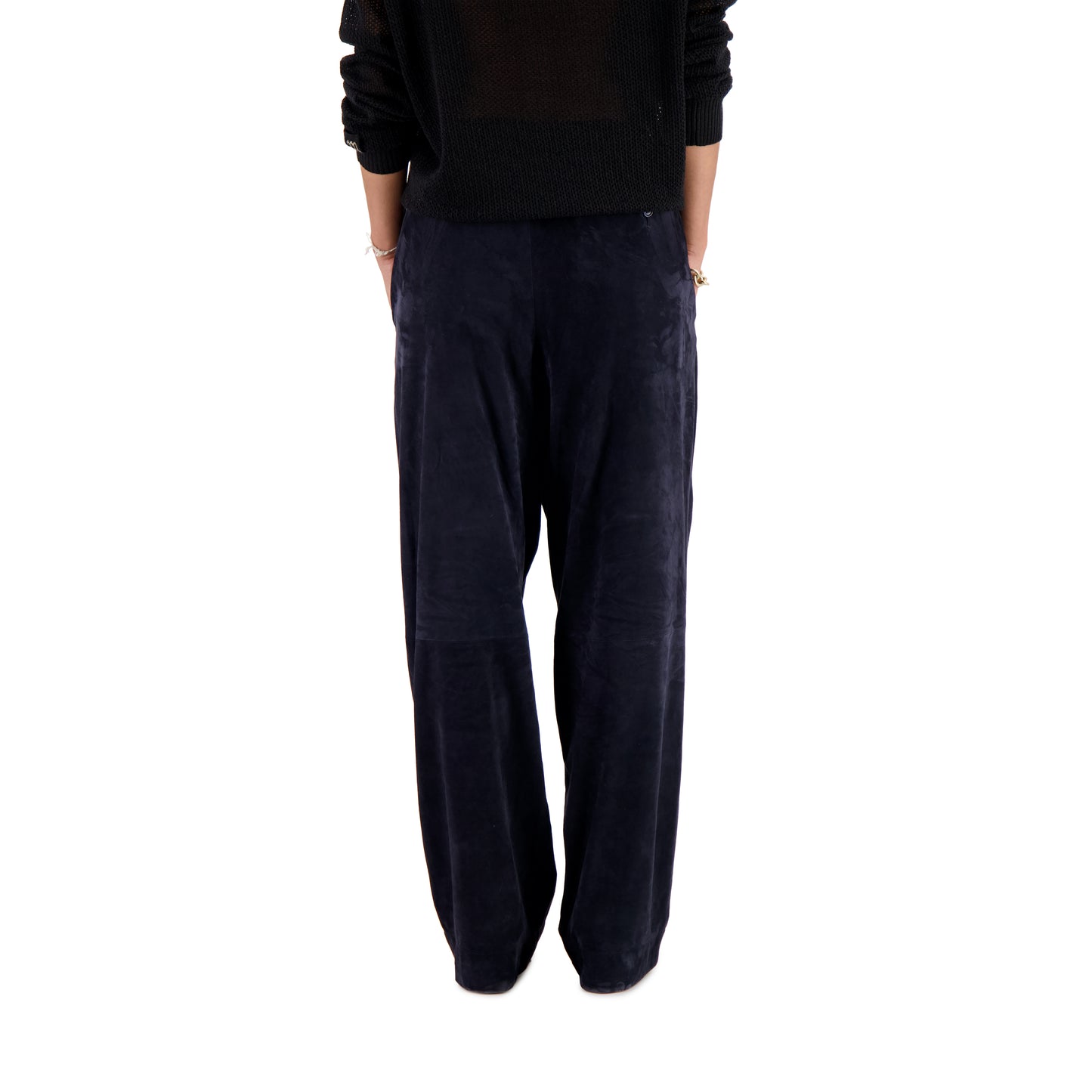 Ed Unlined Lamb Suede Drawstring Trousers Midnight Blue