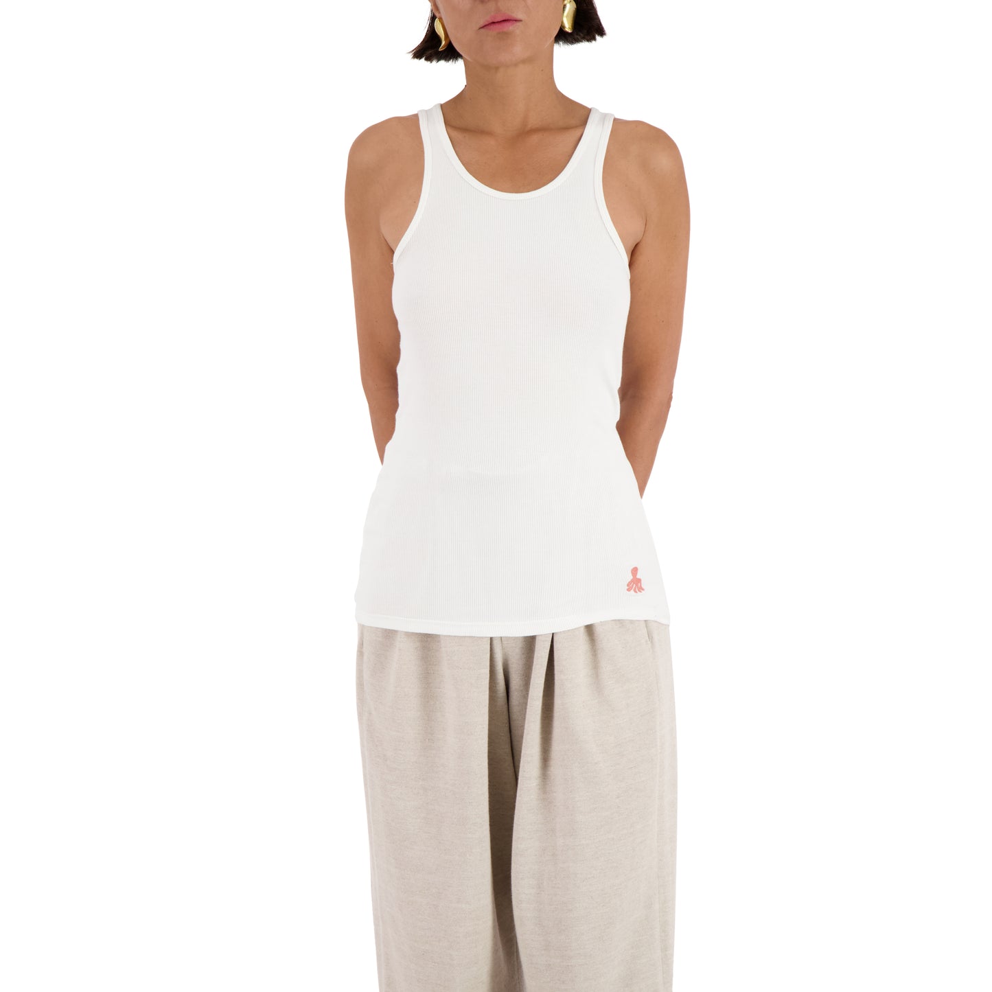 Francis Jersey Rib Octopus Embroided Tank Top White