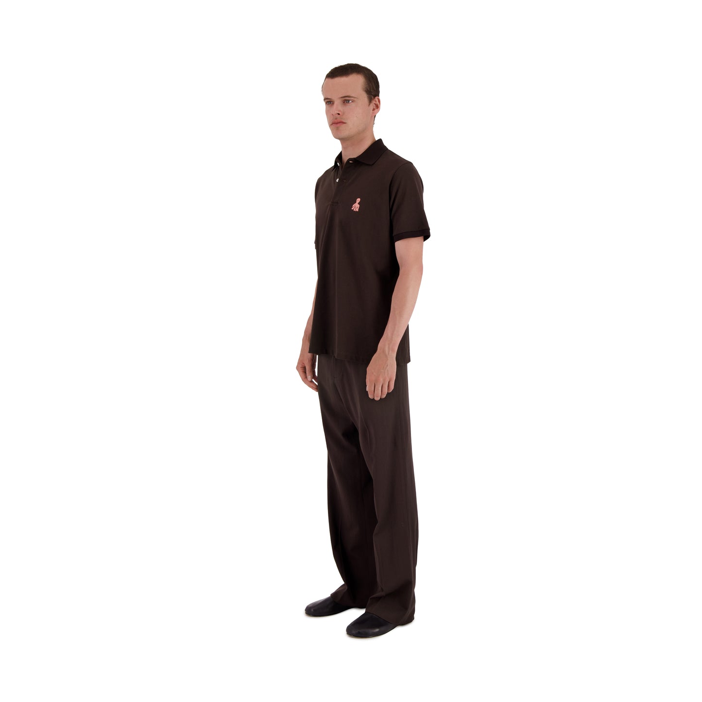 Frank Ss Octopus Embroidery Jersey Cotton Piquet Polo Dark Chocolate Brown