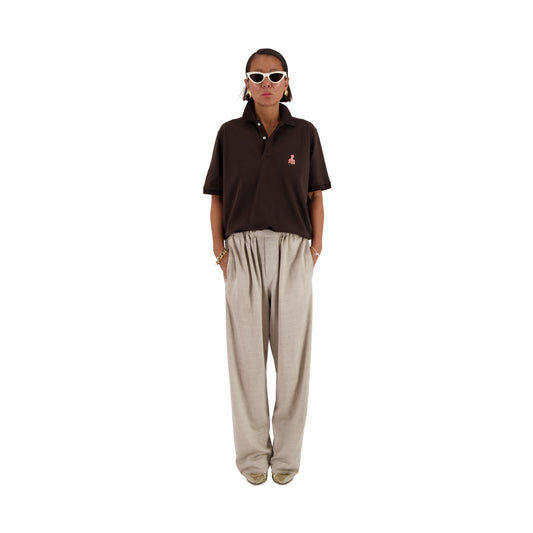 Frank Ss Octopus Embroidery Jersey Cotton Piquet Polo Dark Chocolate Brown