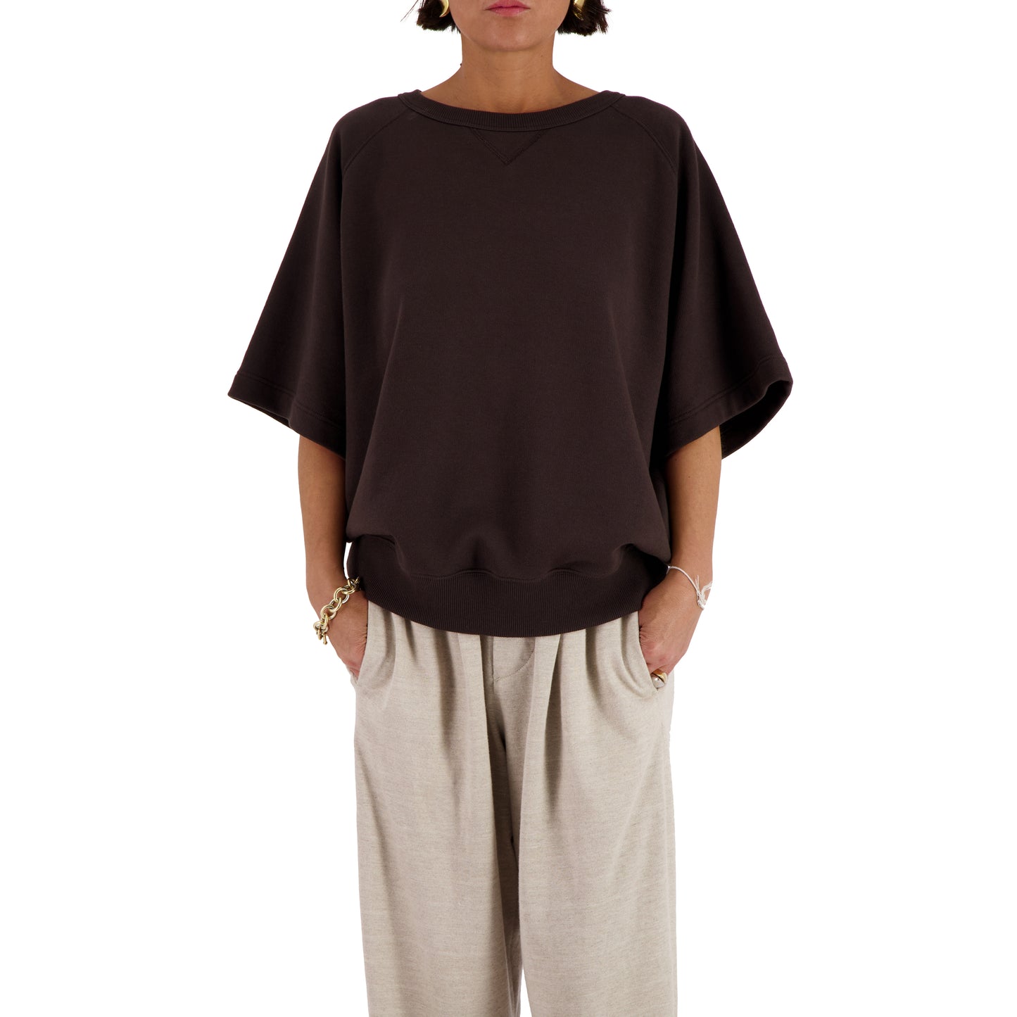 Sigmar Jersey Cotton Short Sleeve Crew Neck Dark Chocolate Brown
