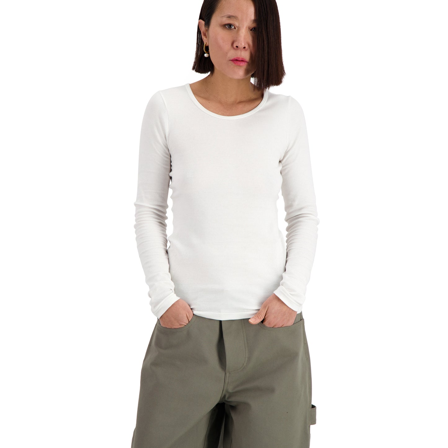 Mark Jersey Longsleeve Rib T-Shirt White