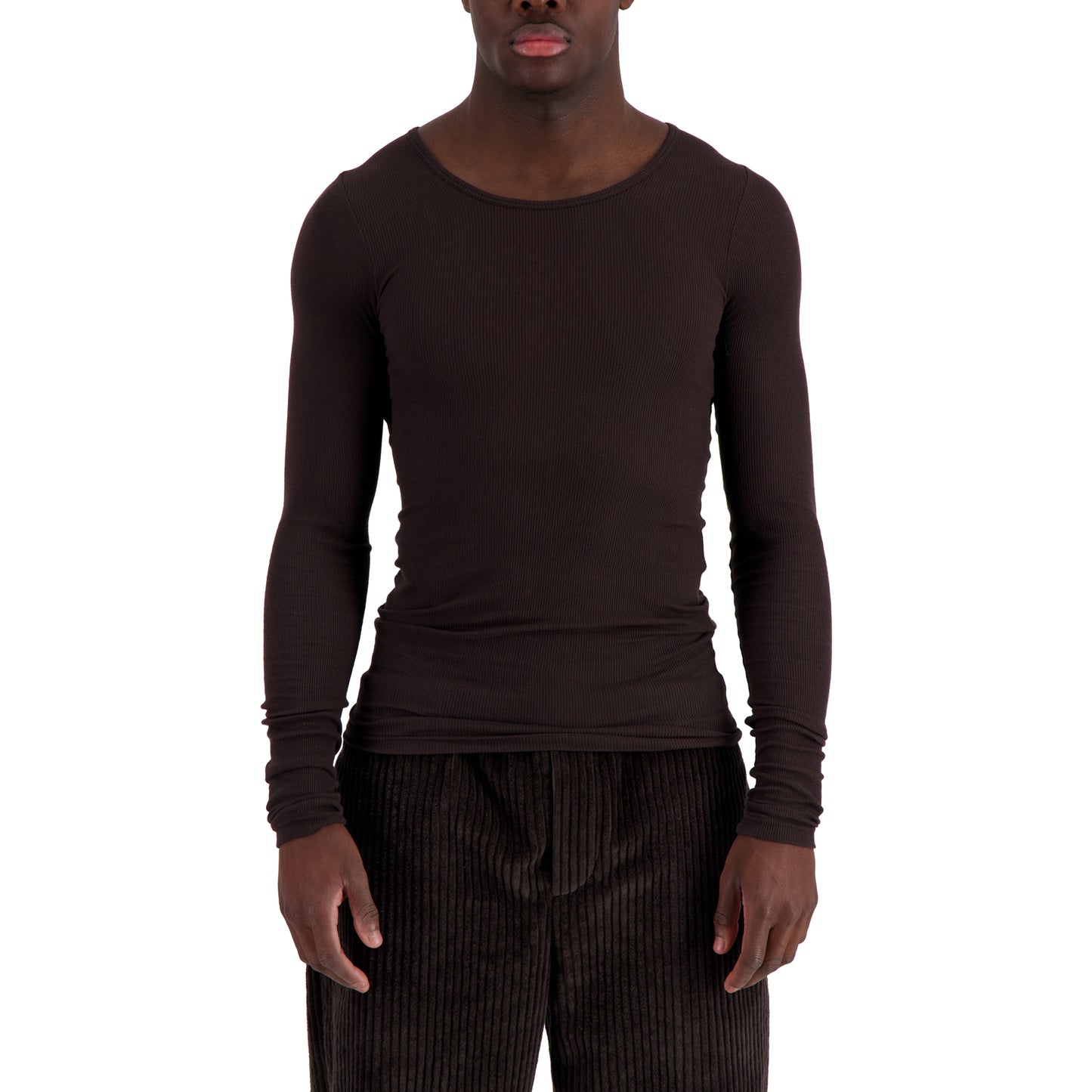 Mark Jersey Longsleeve Rib T-Shirt Dark Chocolate Brown
