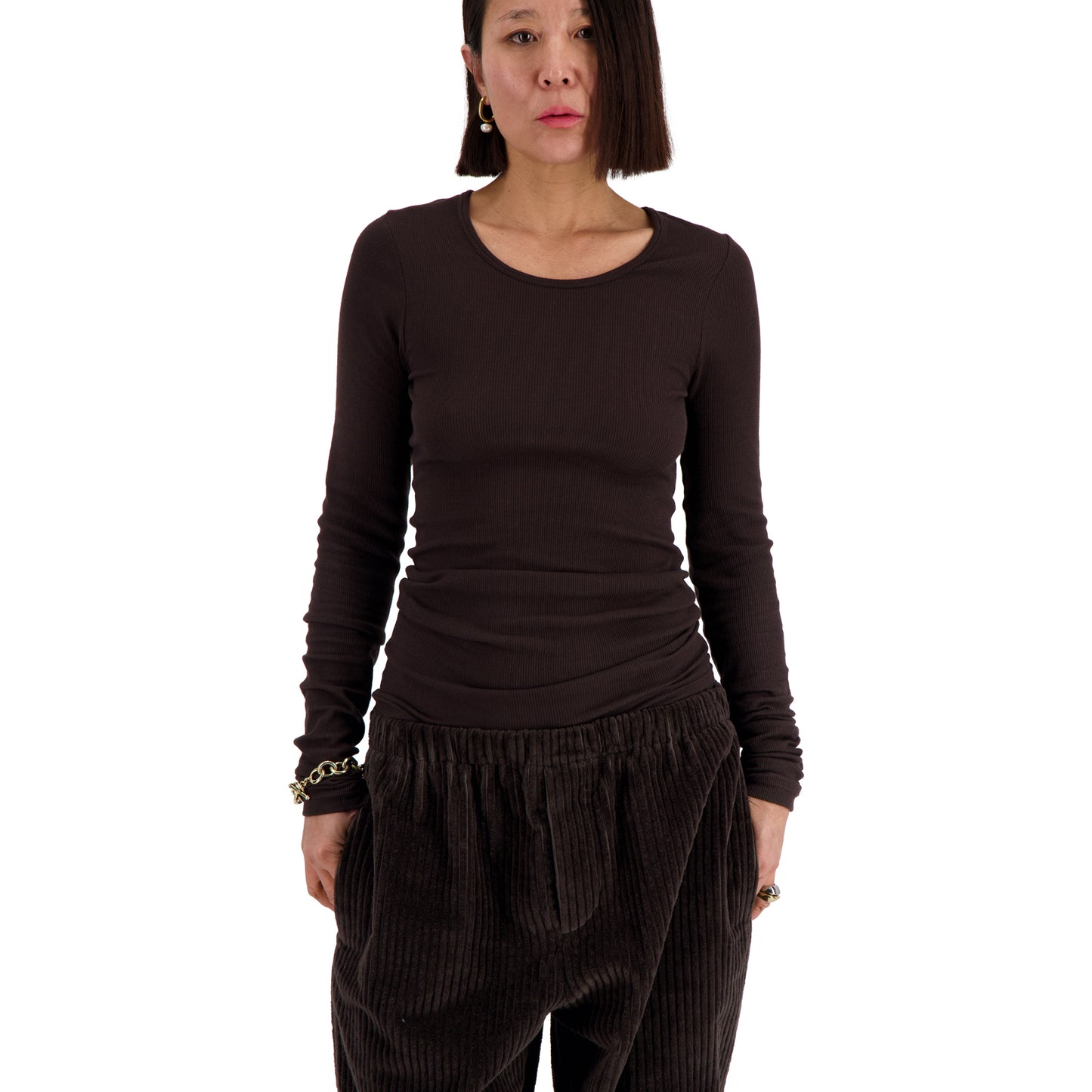 Mark Jersey Longsleeve Rib T-Shirt Dark Chocolate Brown