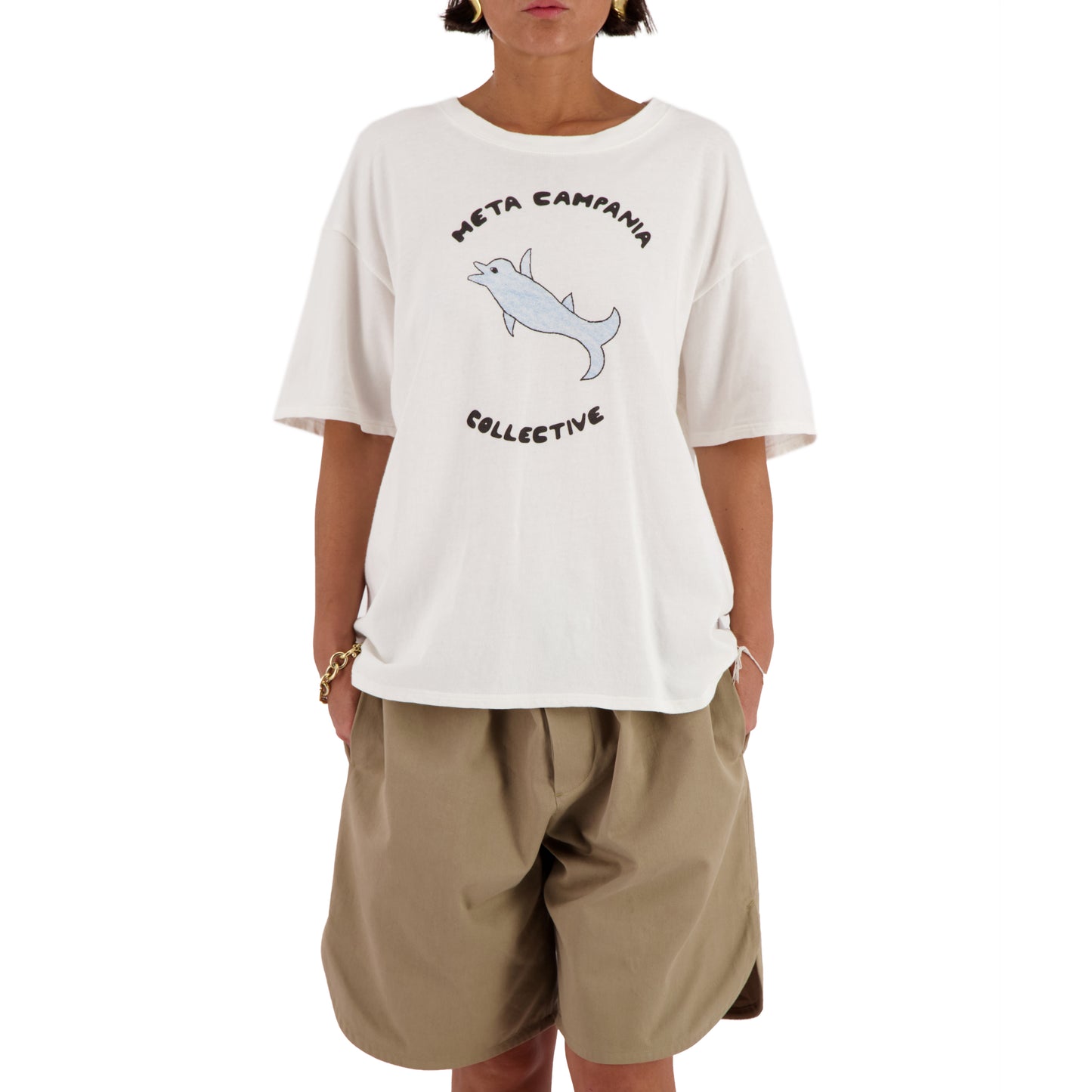 Peter Dolphin Print Jersey Cotton T Shirt White