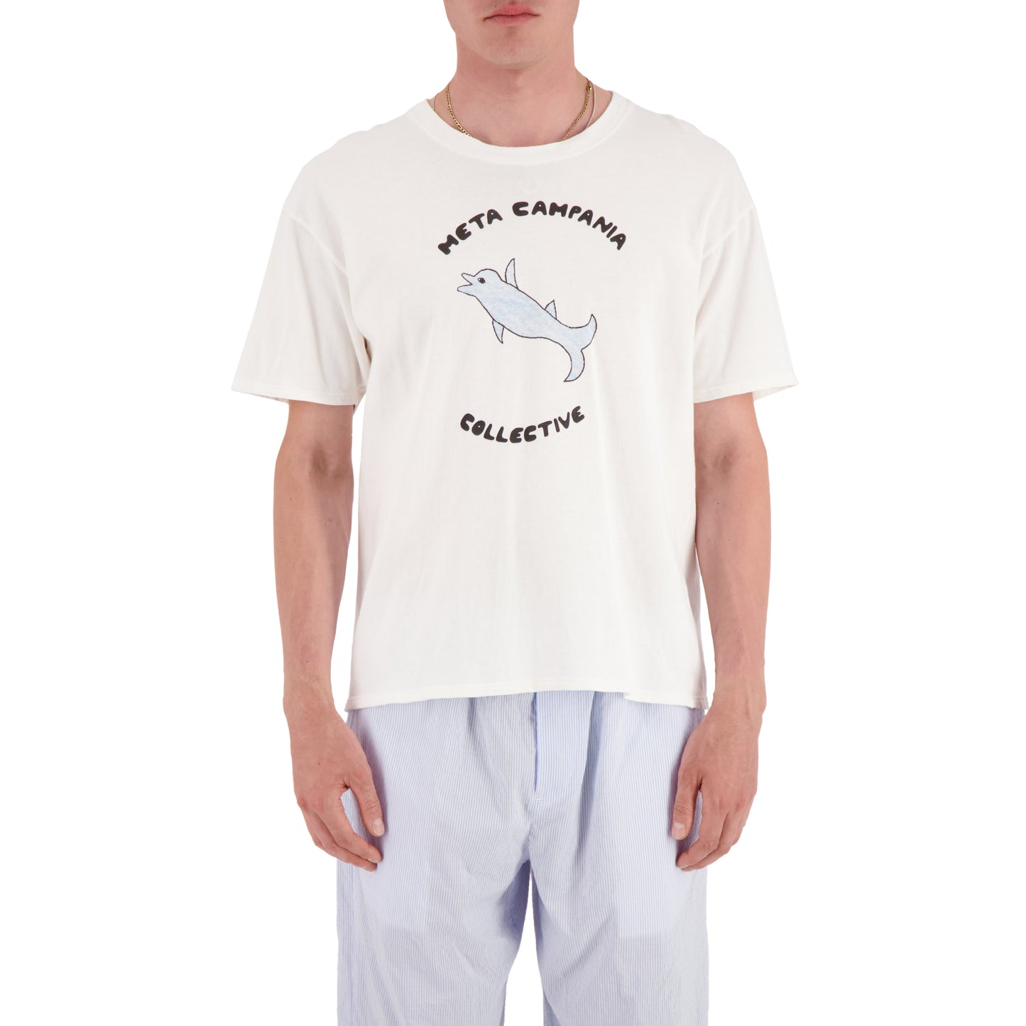 Peter Dolphin Print Jersey Cotton T Shirt White