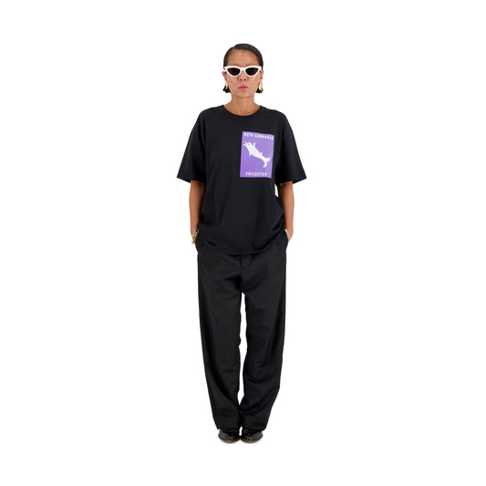 Nat Jersey Dolphin Postcard Print Cotton Surfer T Shirt Black