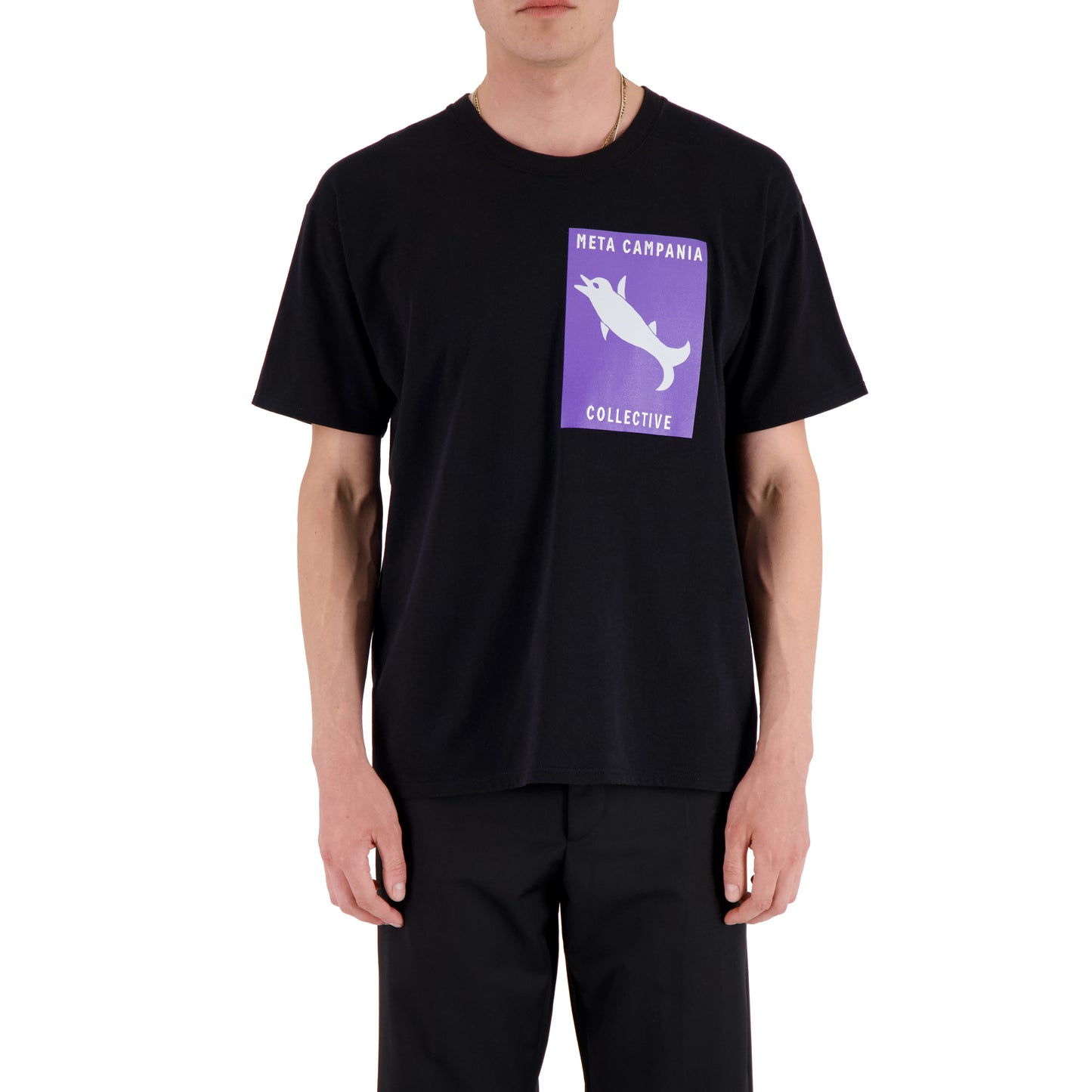 Nat Jersey Dolphin Postcard Print Cotton Surfer T Shirt Black