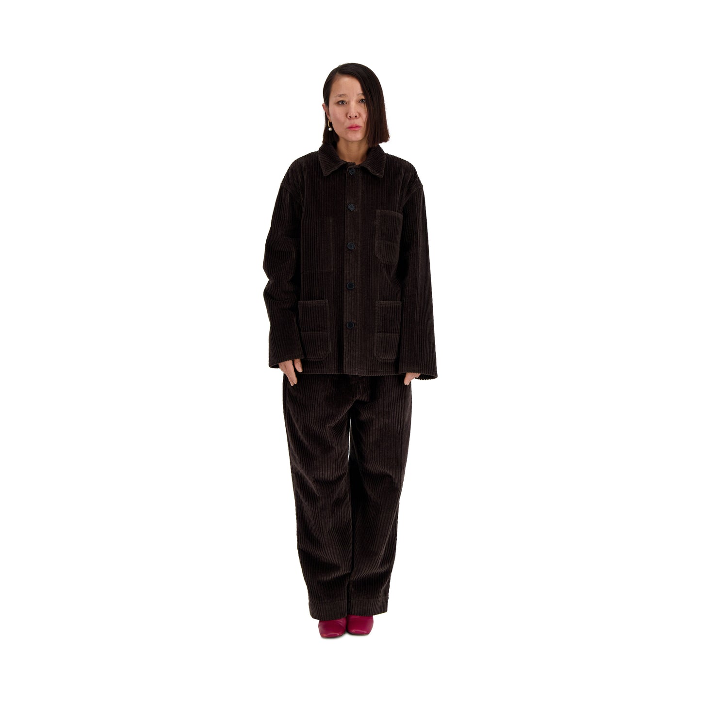 Bill Unlined Exaggerated Wale Cotton Corduroy Workwear Jacket Dark Chocolate Brown