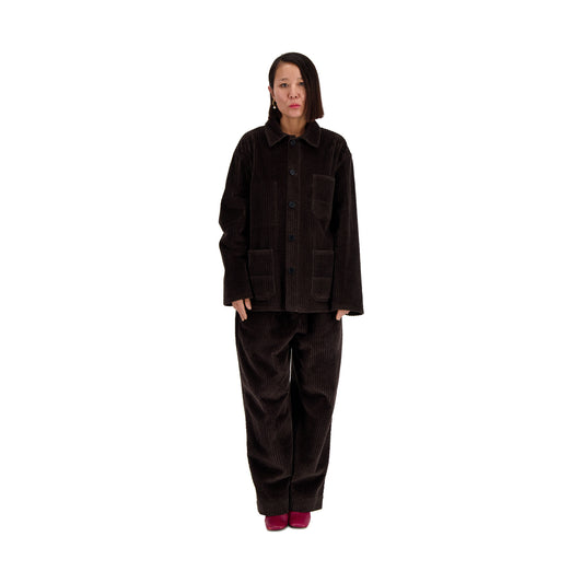 Bill Unlined Exaggerated Wale Cotton Corduroy Workwear Jacket Dark Chocolate Brown