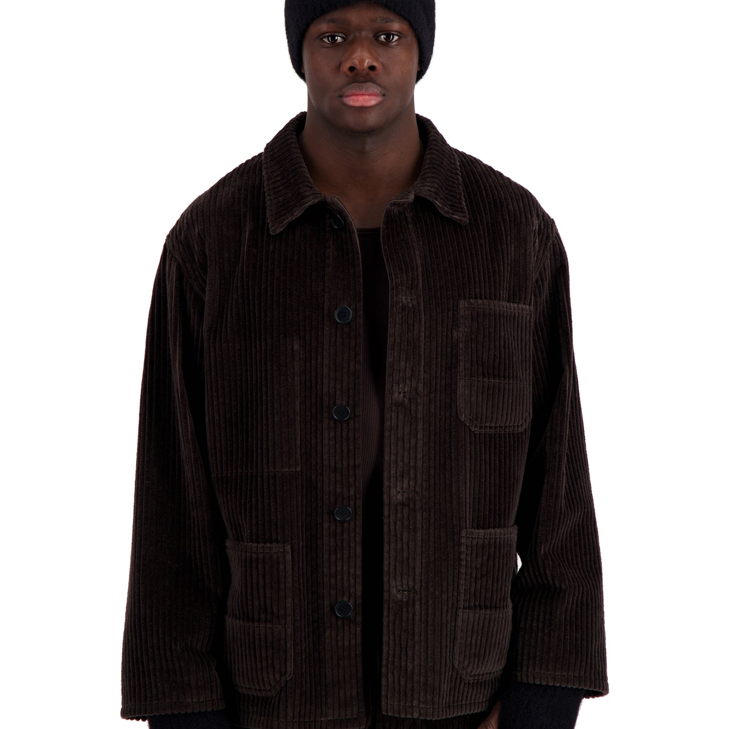 Bill Unlined Exaggerated Wale Cotton Corduroy Workwear Jacket Dark Chocolate Brown