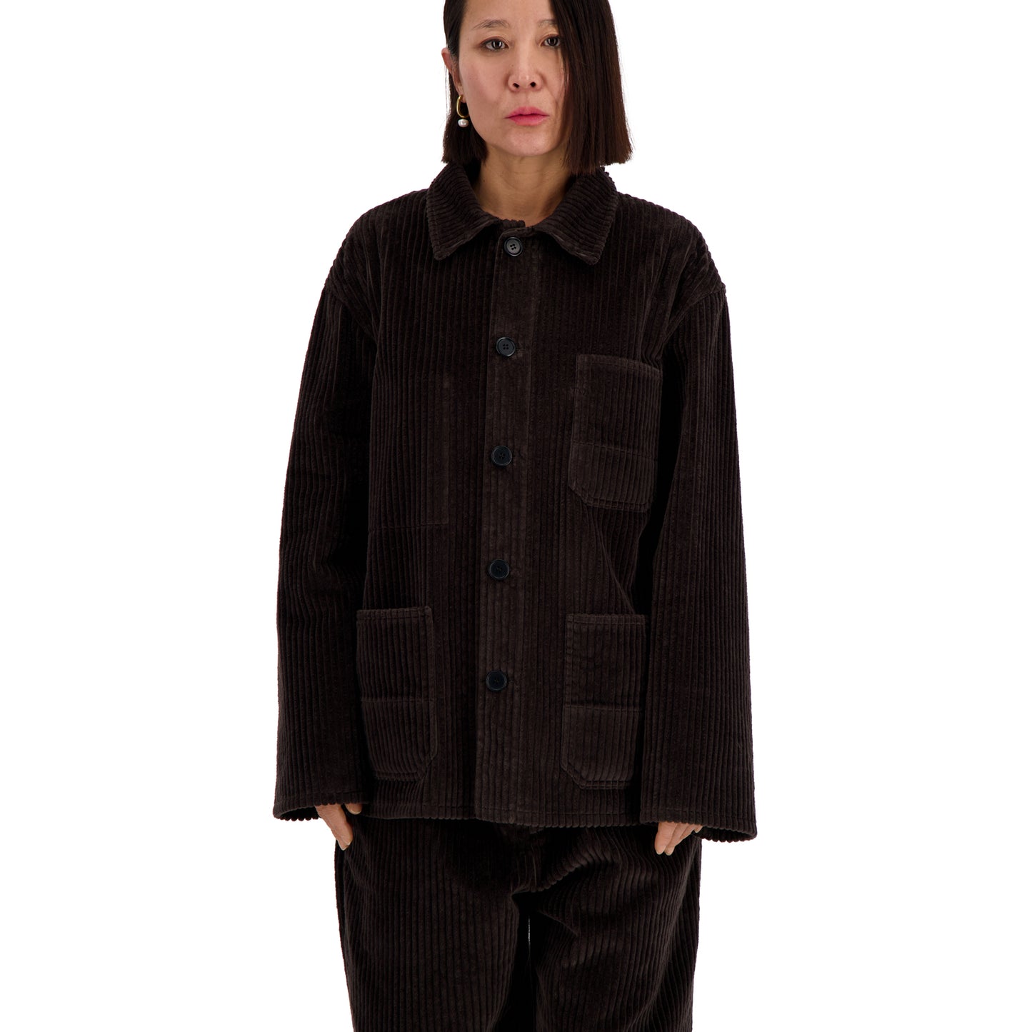 Bill Unlined Exaggerated Wale Cotton Corduroy Workwear Jacket Dark Chocolate Brown