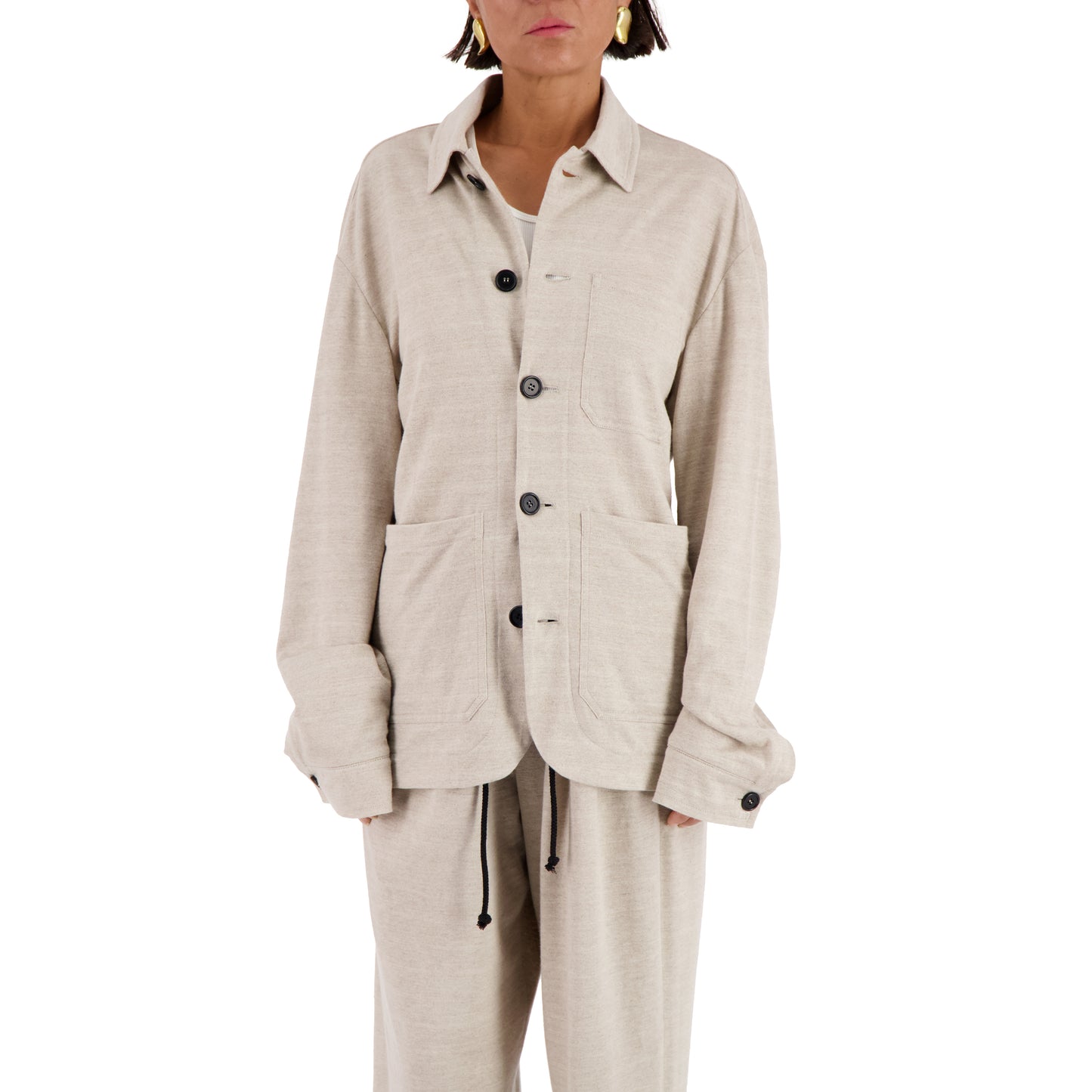 Julian Selflined Linen Cashmere Knit Shirt Jacket Grey