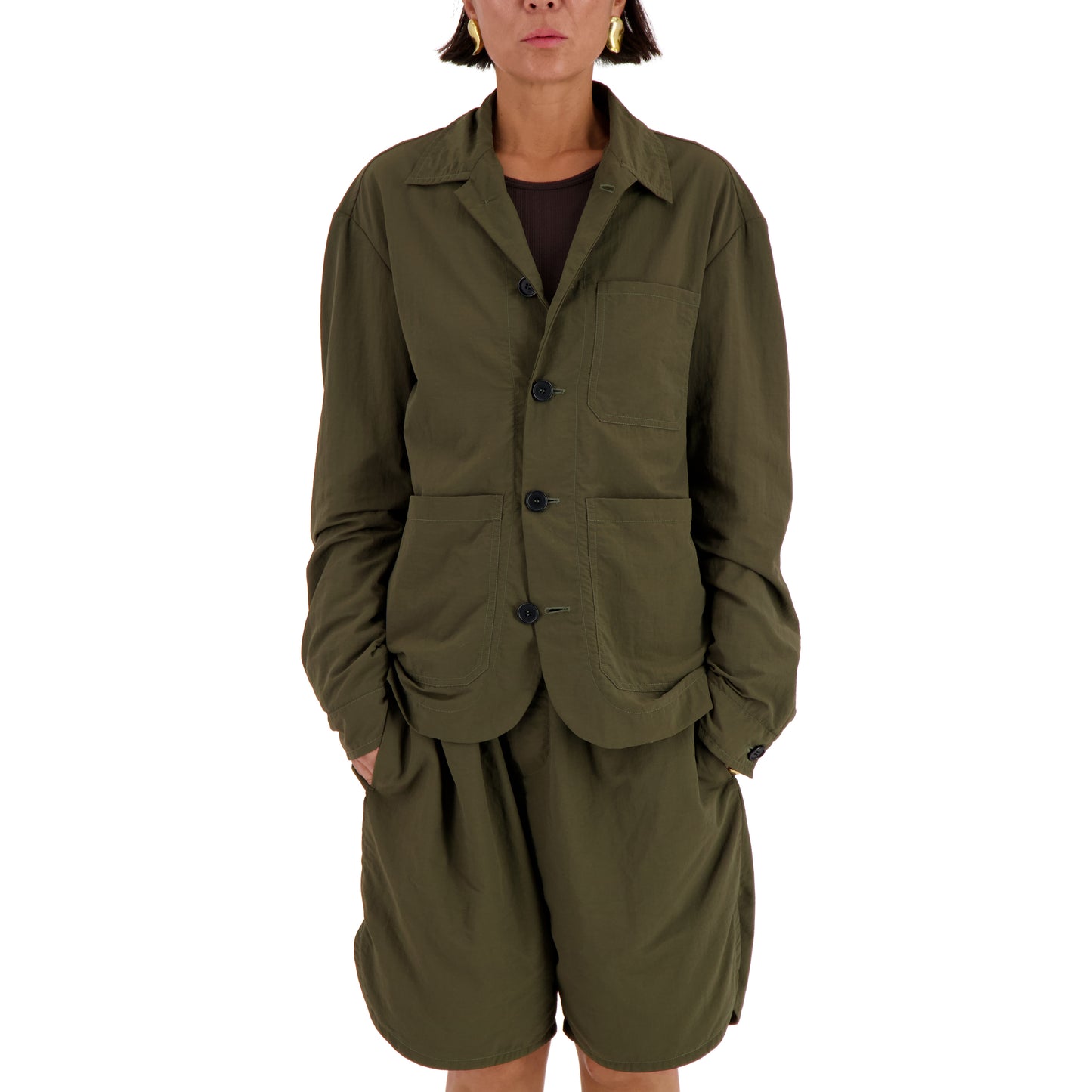 Julian Selflined Nylon Shirt Jacket Dark Khaki Brown