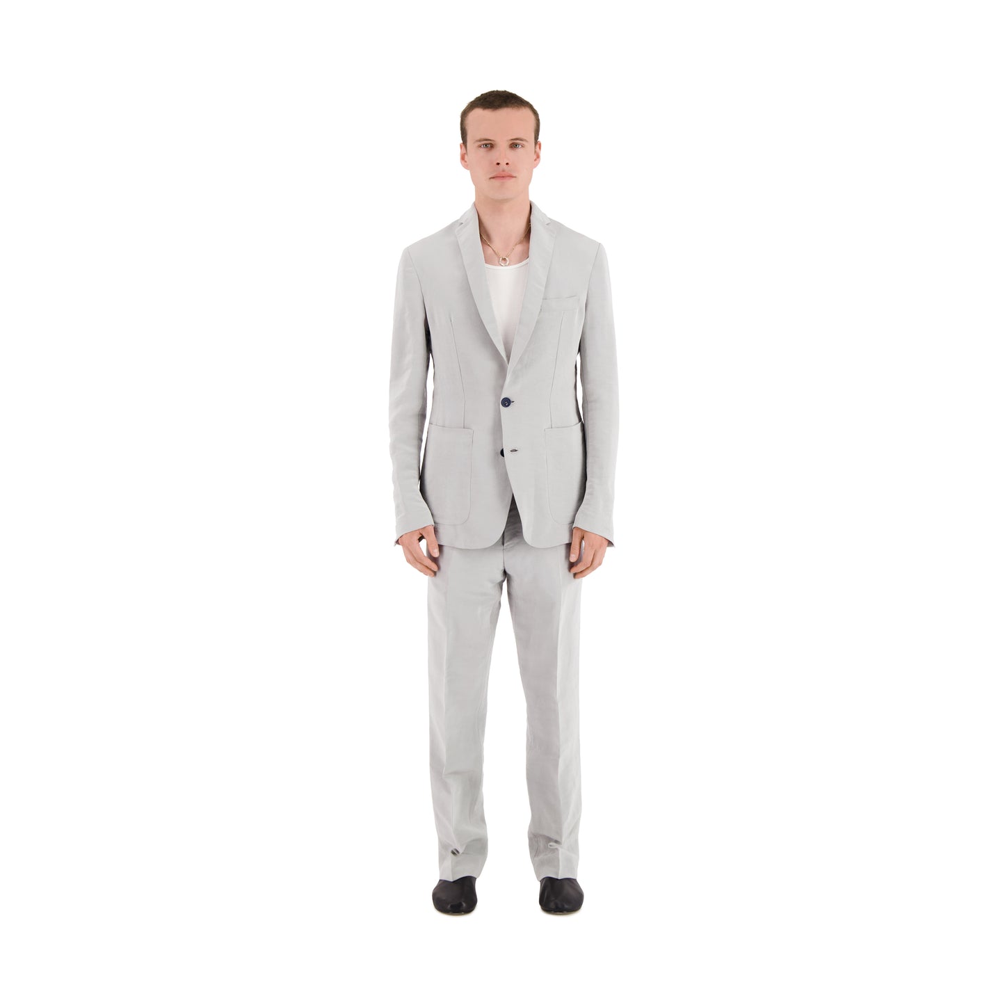 Udo Unlined Raw Silk 2 Button Notch Lapel Jacket Ice Blue