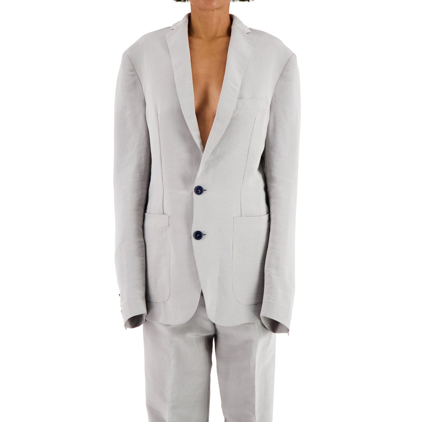 Udo Unlined Raw Silk 2 Button Notch Lapel Jacket Ice Blue