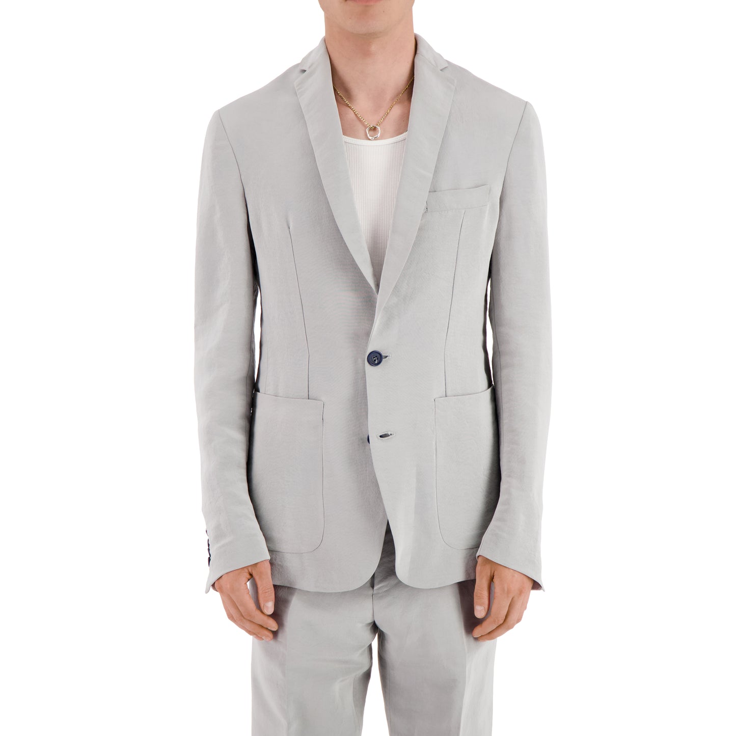 Udo Unlined Raw Silk 2 Button Notch Lapel Jacket Ice Blue