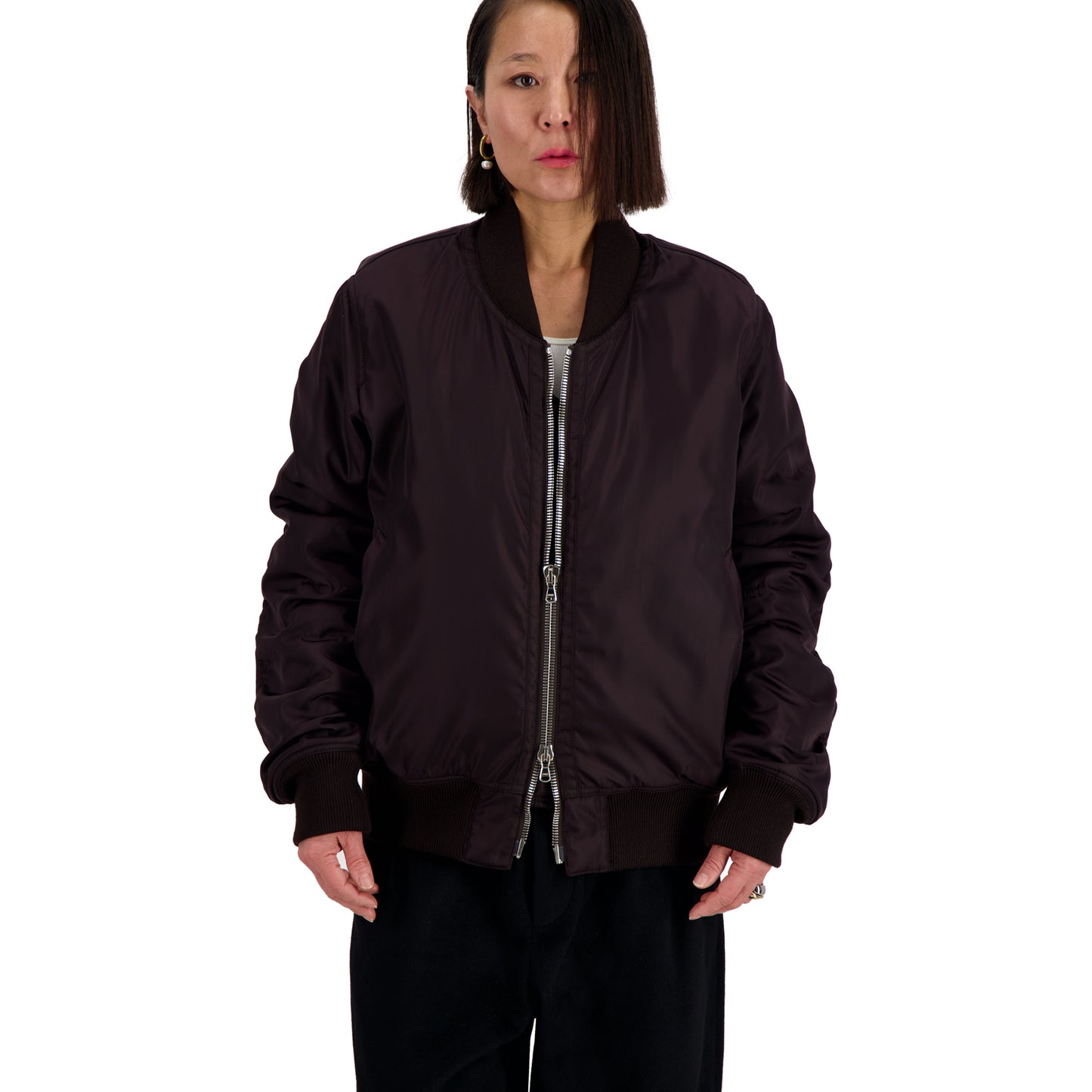 Bastien Nylon Cropped Bomber Dark Chocolate Brown