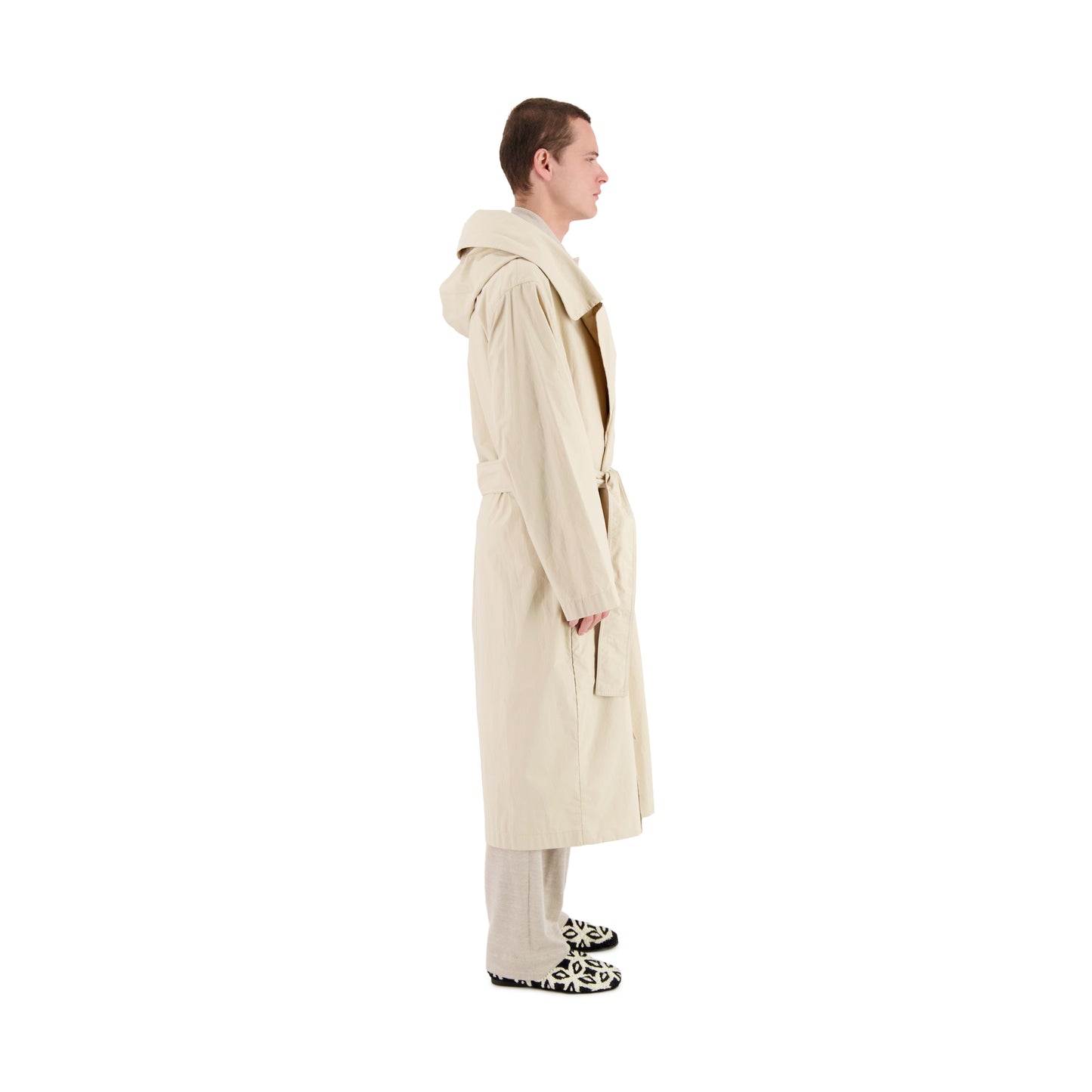 Cal Cotton Wrap Hooded Coat Light Beige