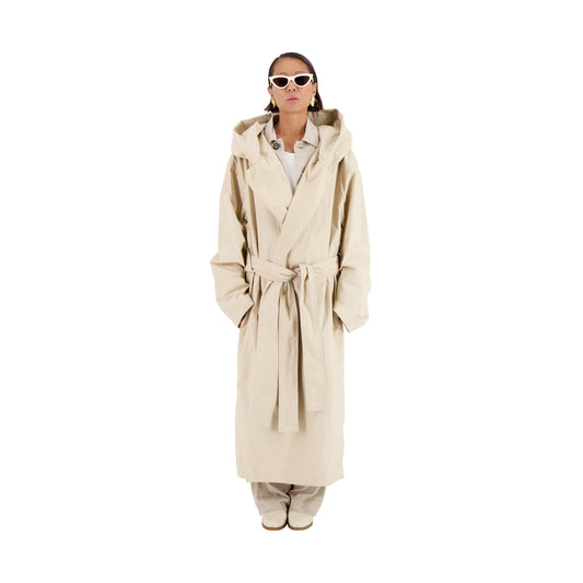 Cal Cotton Wrap Hooded Coat Light Beige
