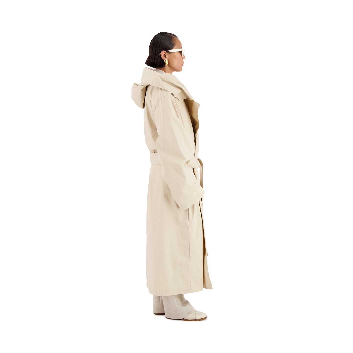Cal Cotton Wrap Hooded Coat Light Beige