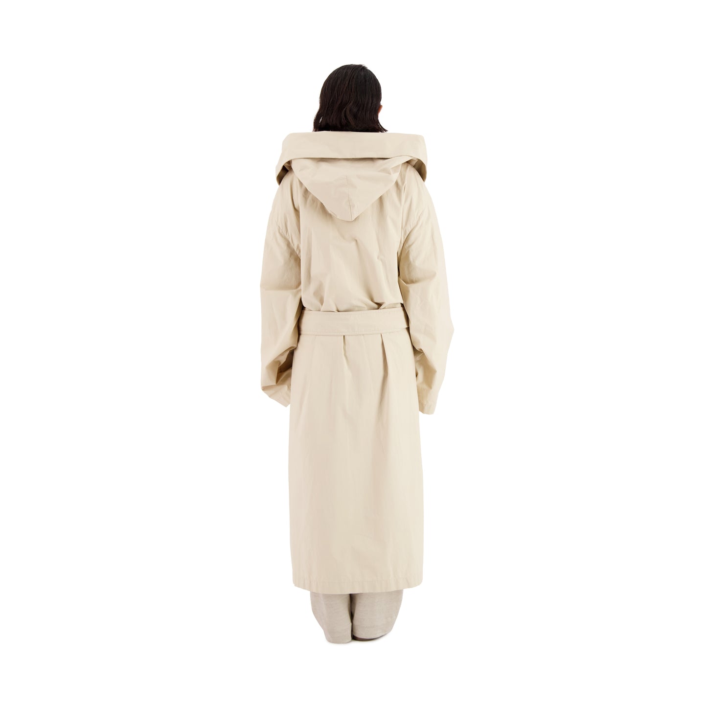 Cal Cotton Wrap Hooded Coat Light Beige