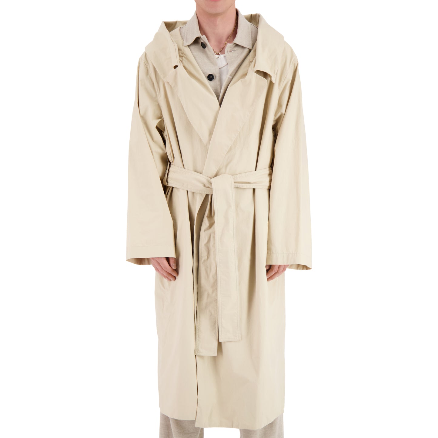 Cal Cotton Wrap Hooded Coat Light Beige
