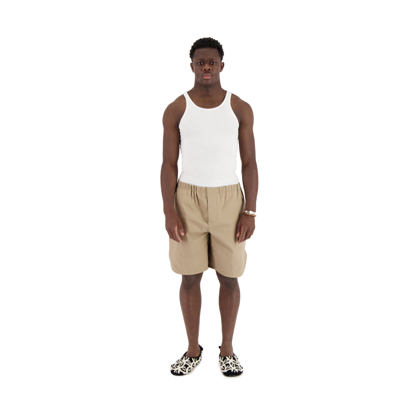 Daniel Unlined Cotton Drawstring Basketball Shorts Beige