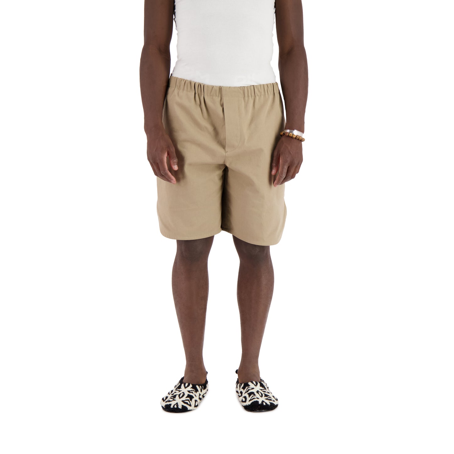 Daniel Unlined Cotton Drawstring Basketball Shorts Beige