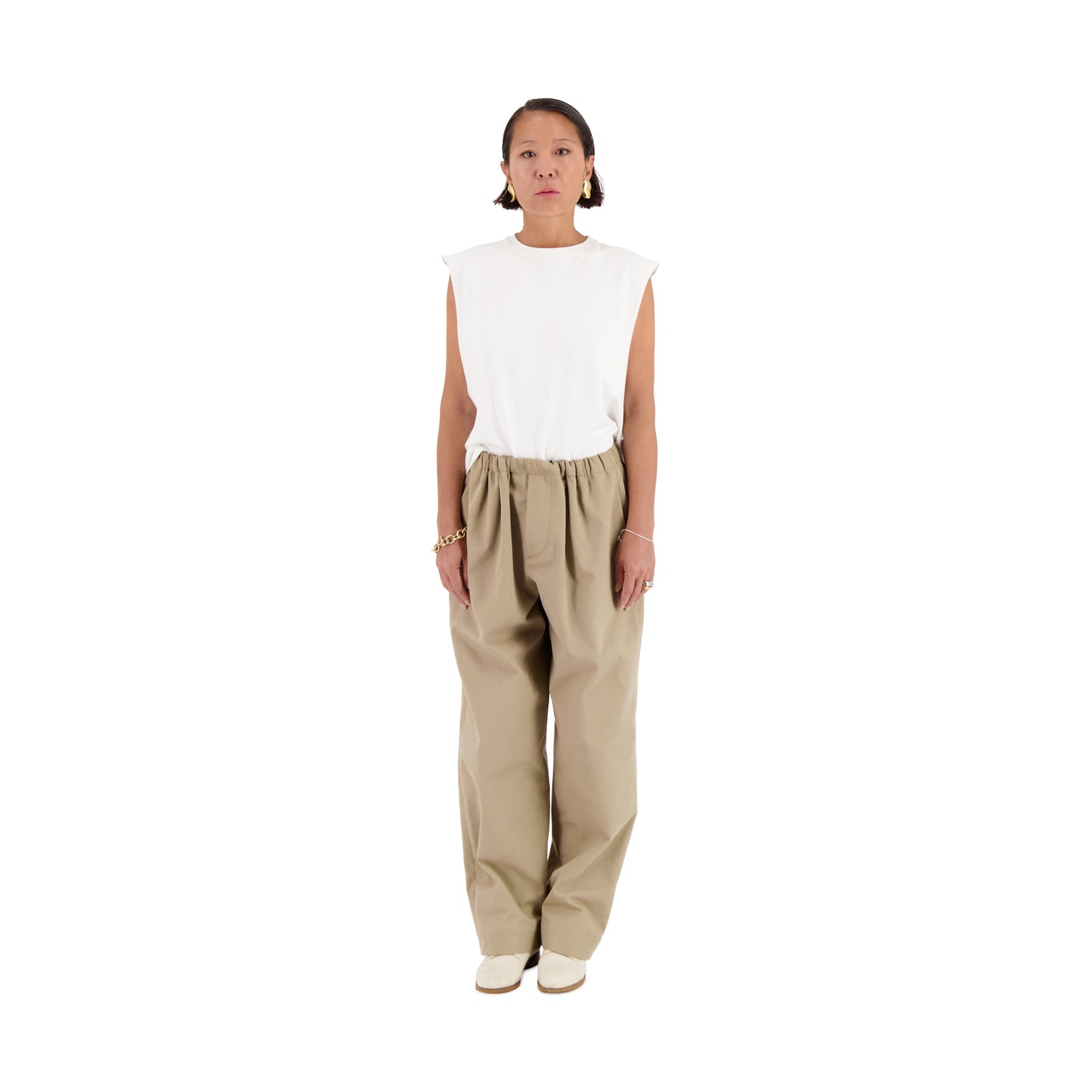 Ed Unlined Mid Weight Cotton Drawstring Trousers Beige