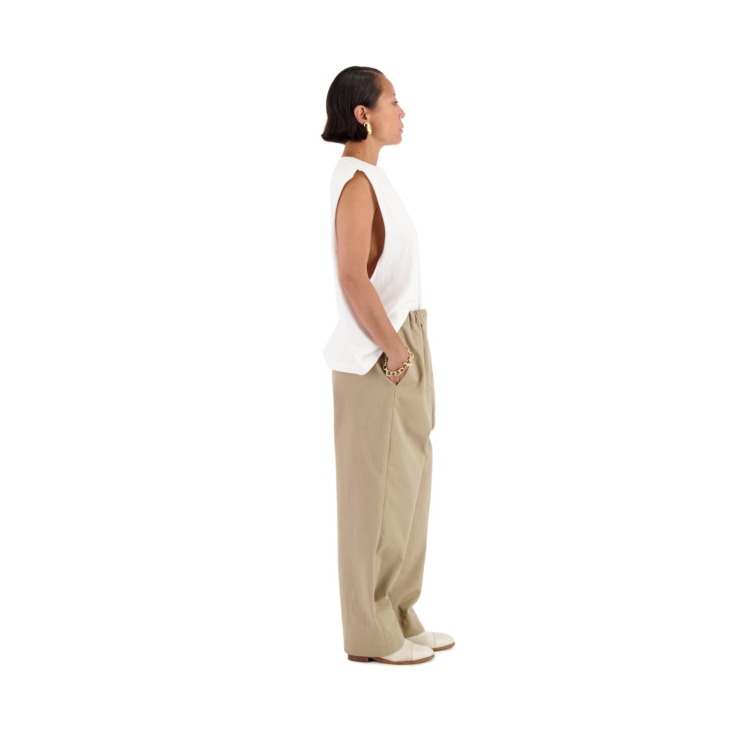 Ed Unlined Mid Weight Cotton Drawstring Trousers Beige