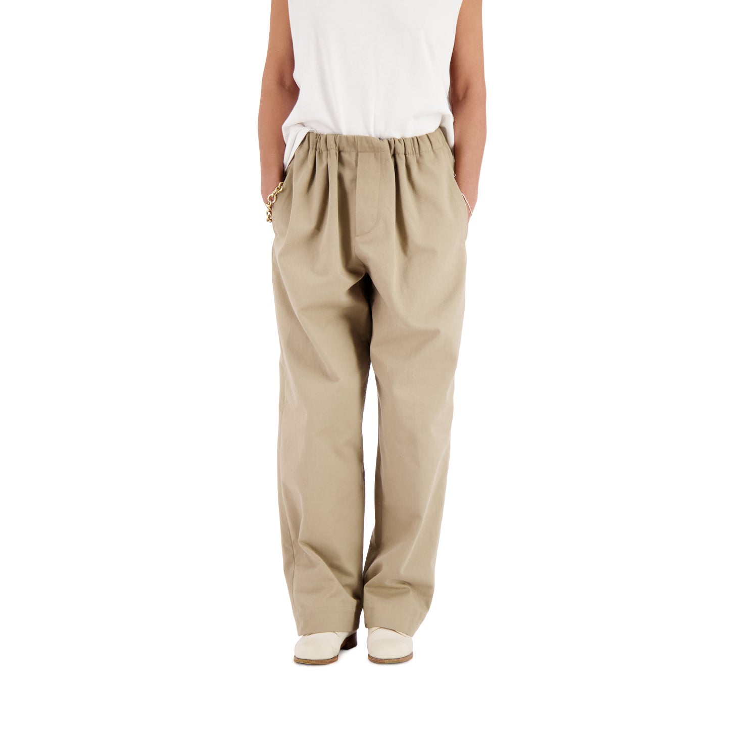 Ed Unlined Mid Weight Cotton Drawstring Trousers Beige