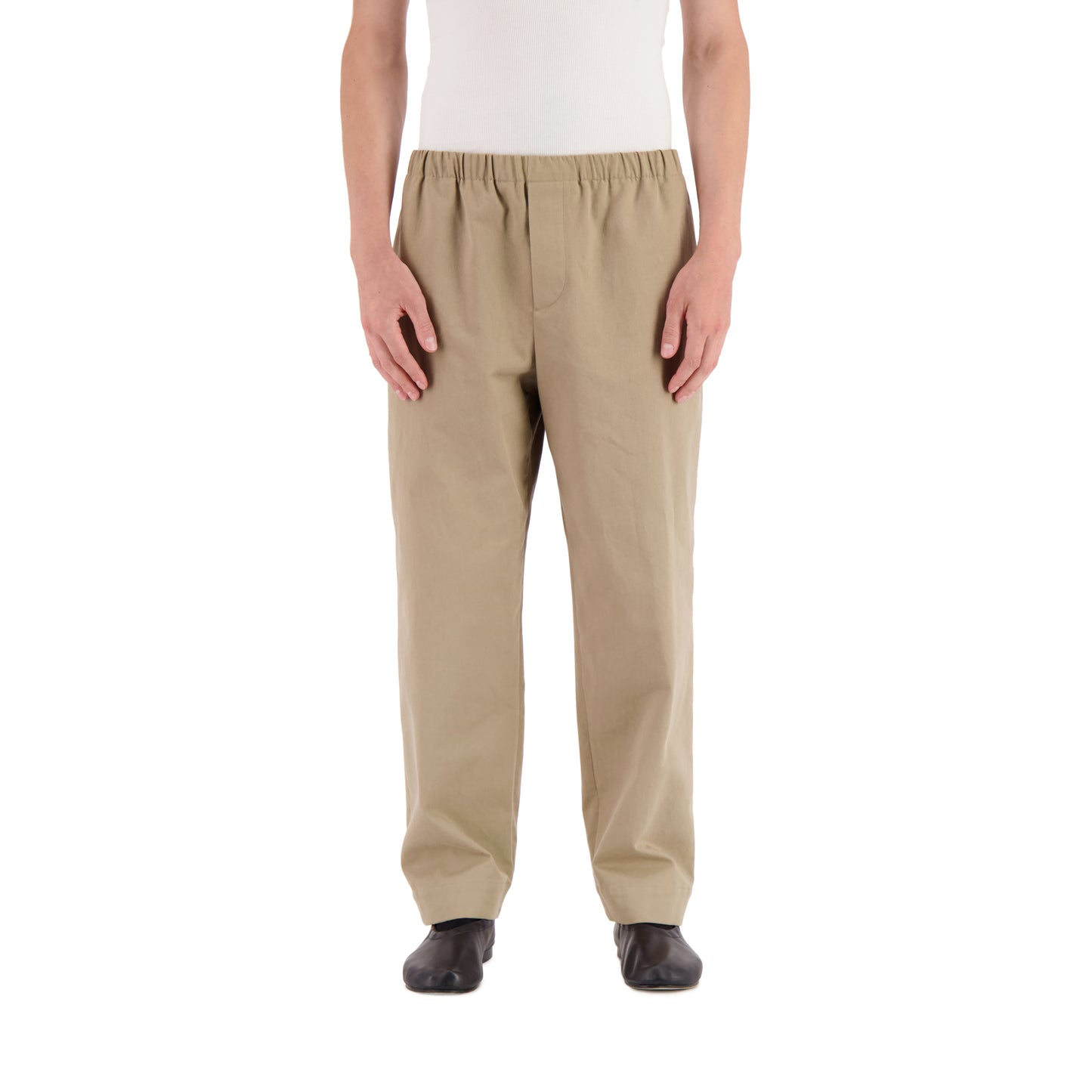 Ed Unlined Mid Weight Cotton Drawstring Trousers Beige