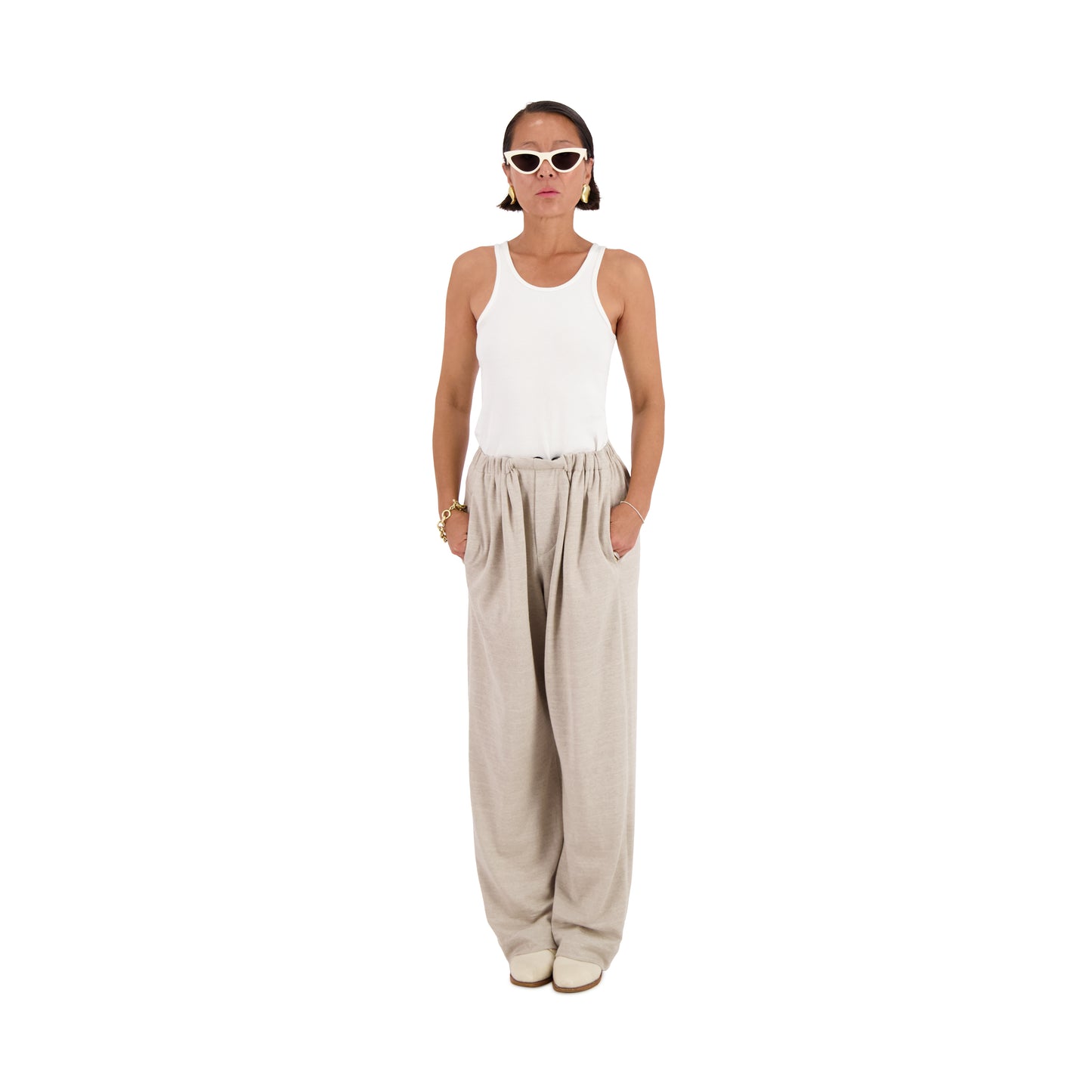 Ed Unlined Linen Cashmere Knit Drawstring Trousers Grey