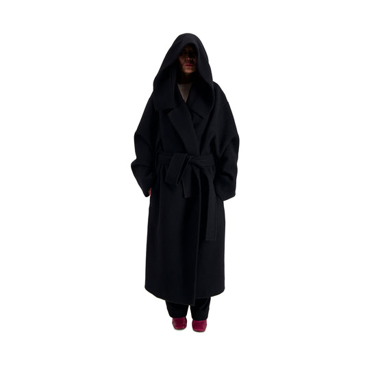 Cal Boiled Wool Wrap Hooded Coat Black