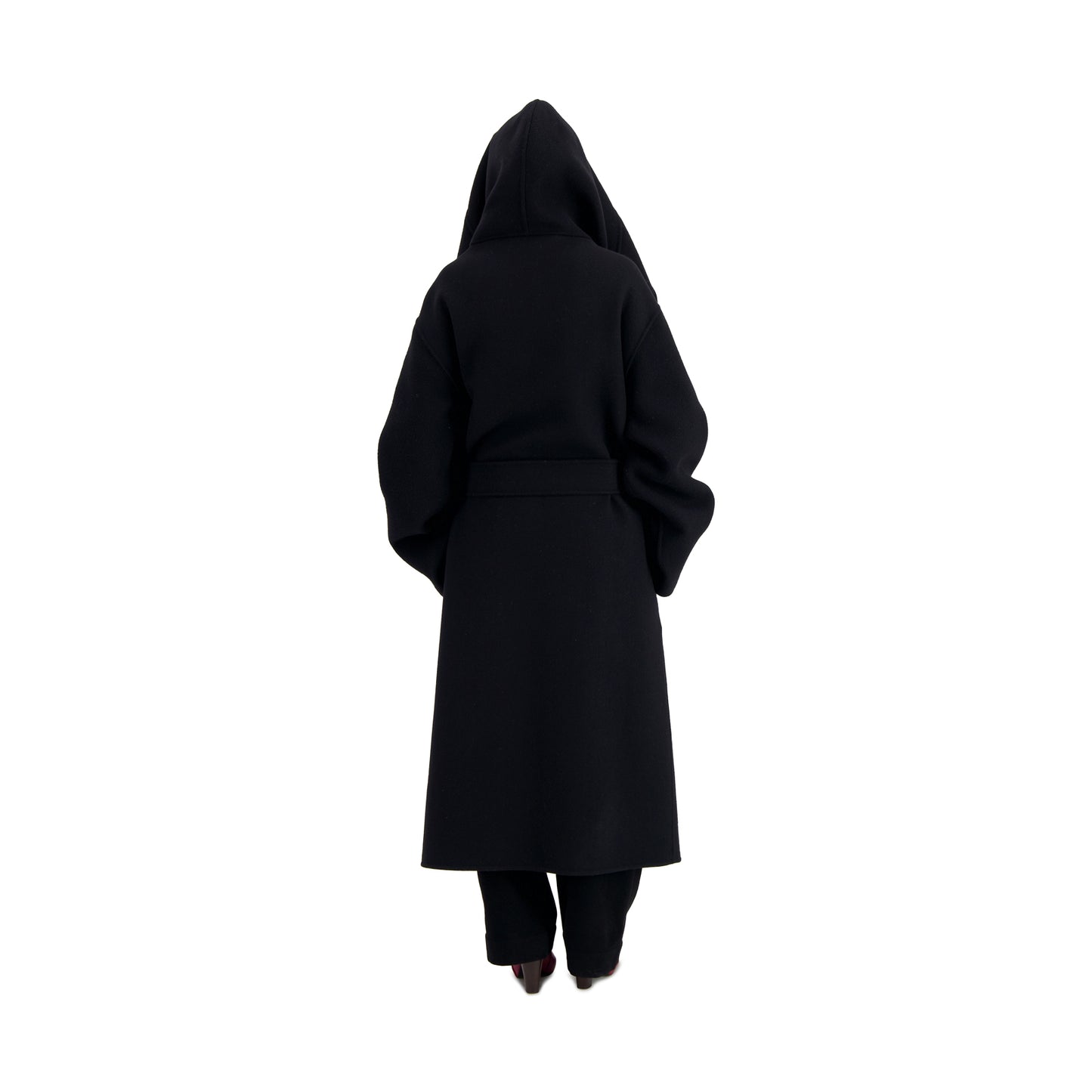 Cal Boiled Wool Wrap Hooded Coat Black