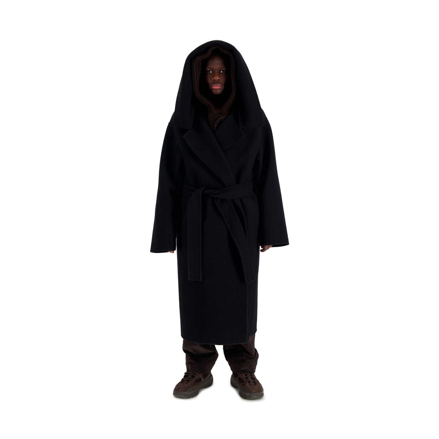 Cal Boiled Wool Wrap Hooded Coat Black