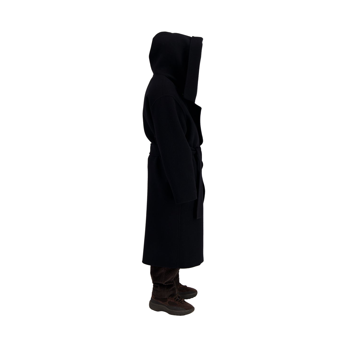 Cal Boiled Wool Wrap Hooded Coat Black