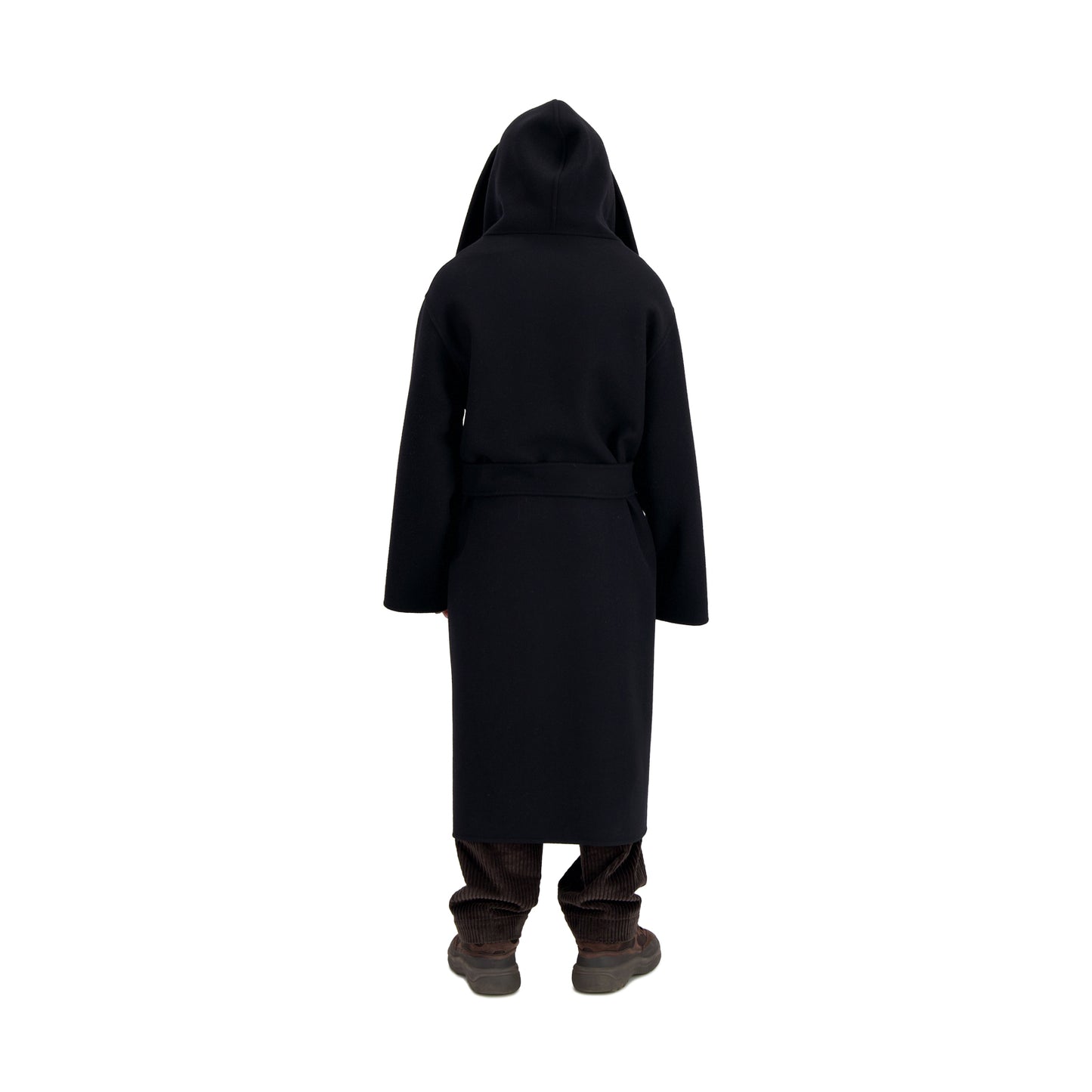 Cal Boiled Wool Wrap Hooded Coat Black