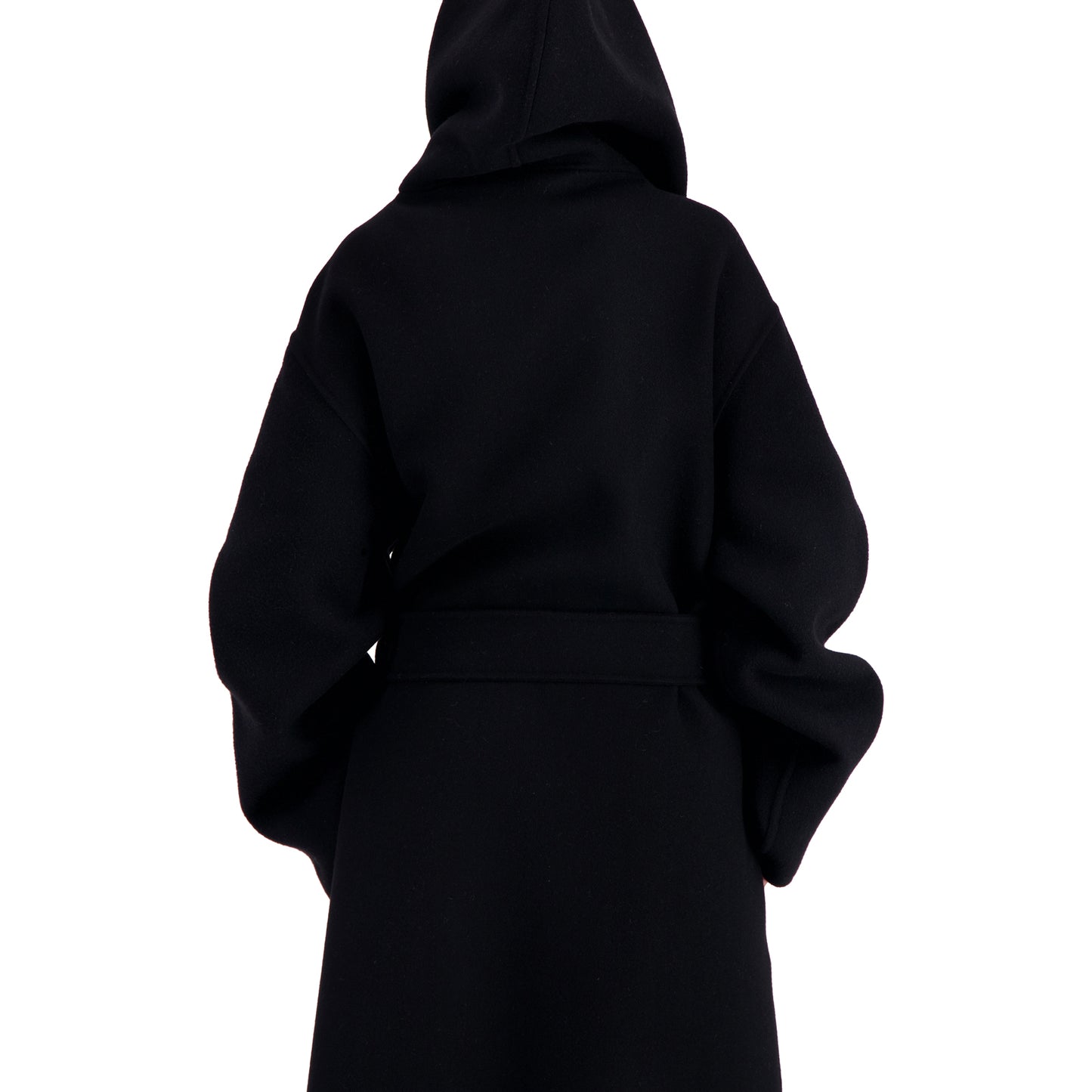 Cal Boiled Wool Wrap Hooded Coat Black