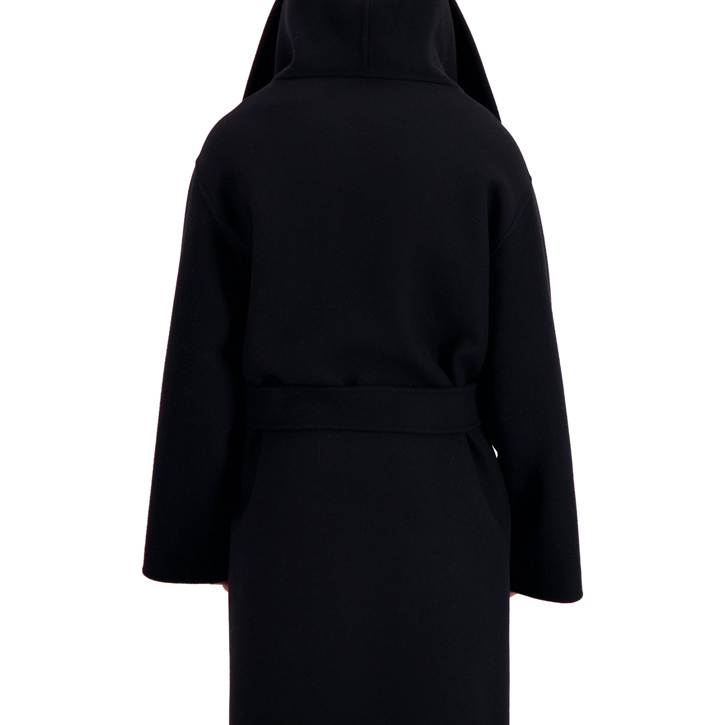 Cal Boiled Wool Wrap Hooded Coat Black