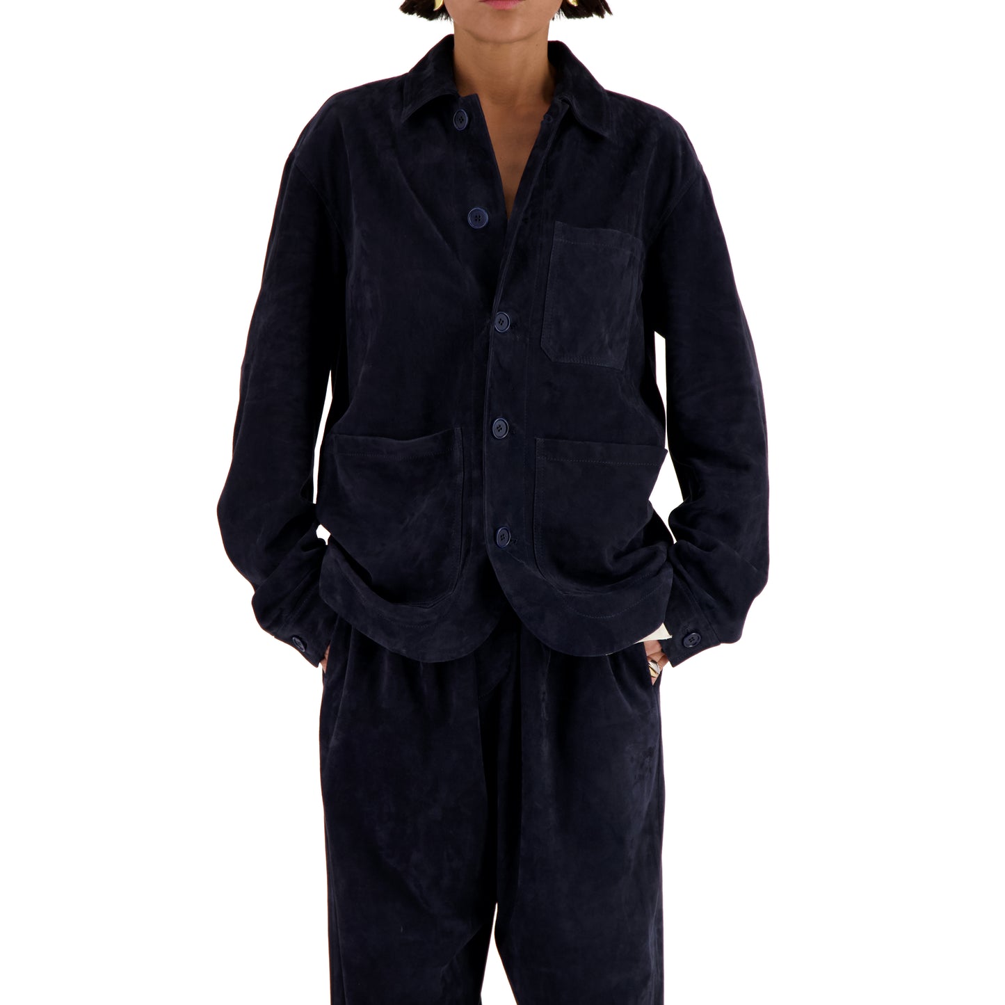 Julian Unlined Lamb Suede Shirt Jacket Midnight Blue