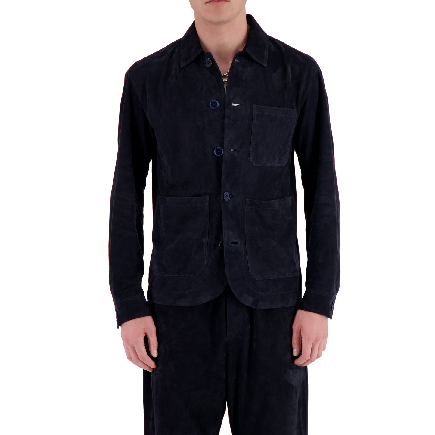 Julian Unlined Lamb Suede Shirt Jacket Midnight Blue