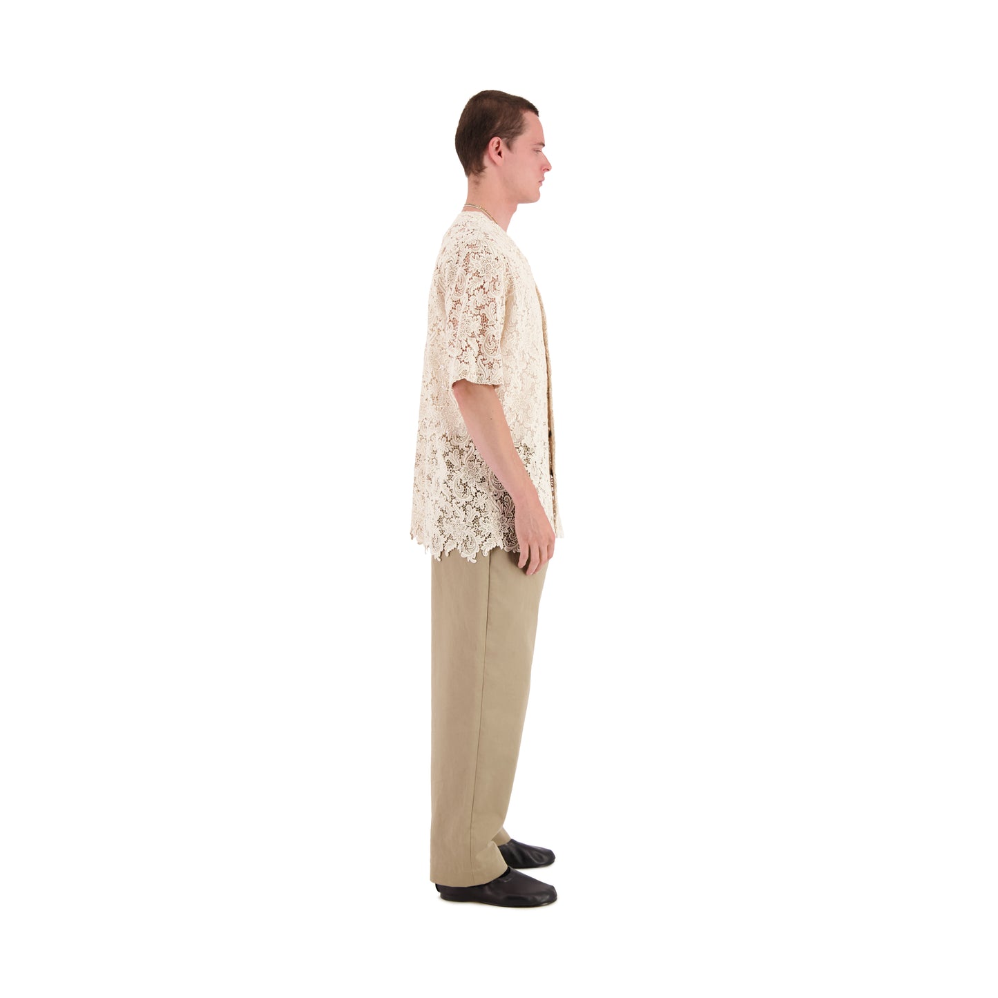 Mike Short Sleeve Organic Cotton Lace Baseball Shirt Natural White
