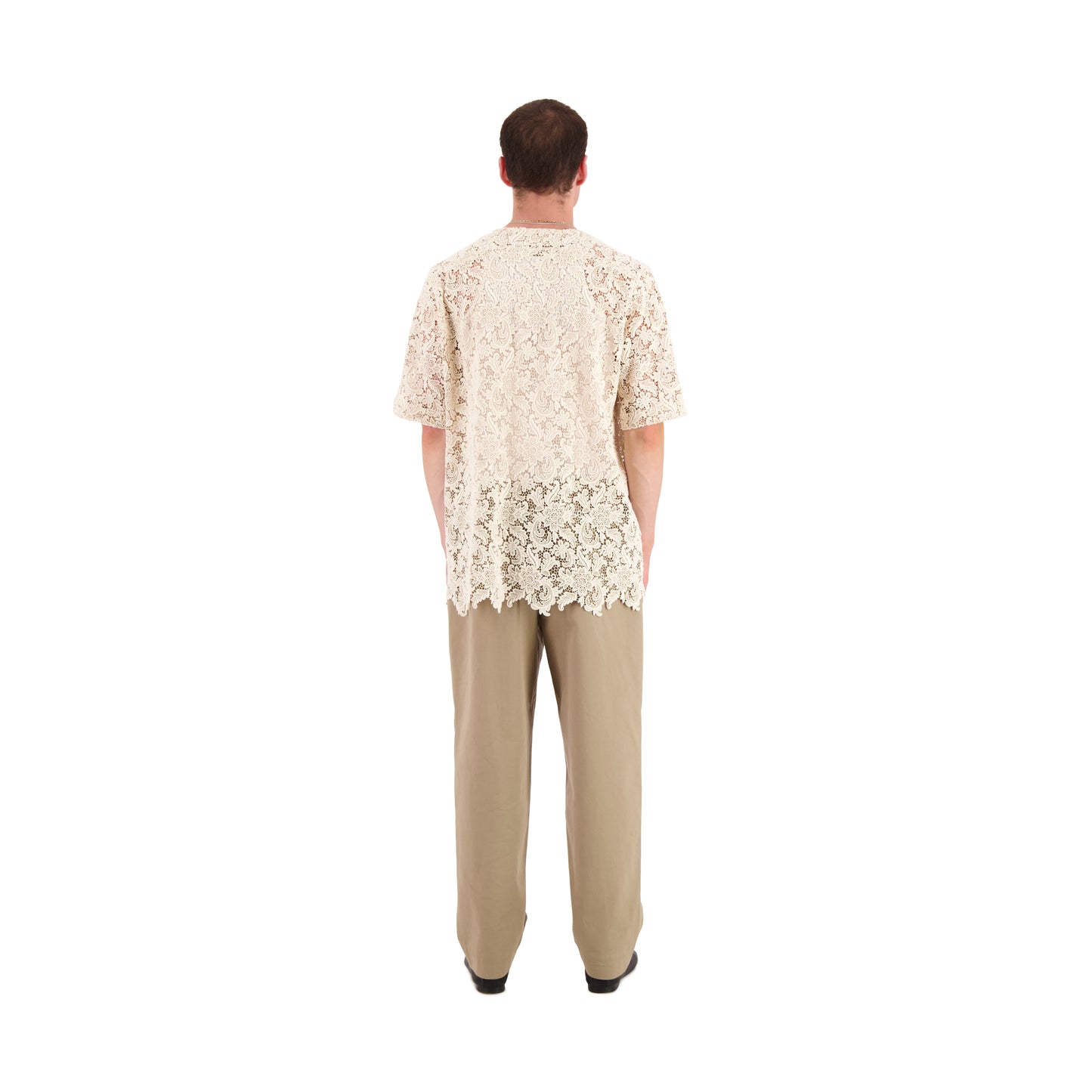 Mike Short Sleeve Organic Cotton Lace Baseball Shirt Natural White
