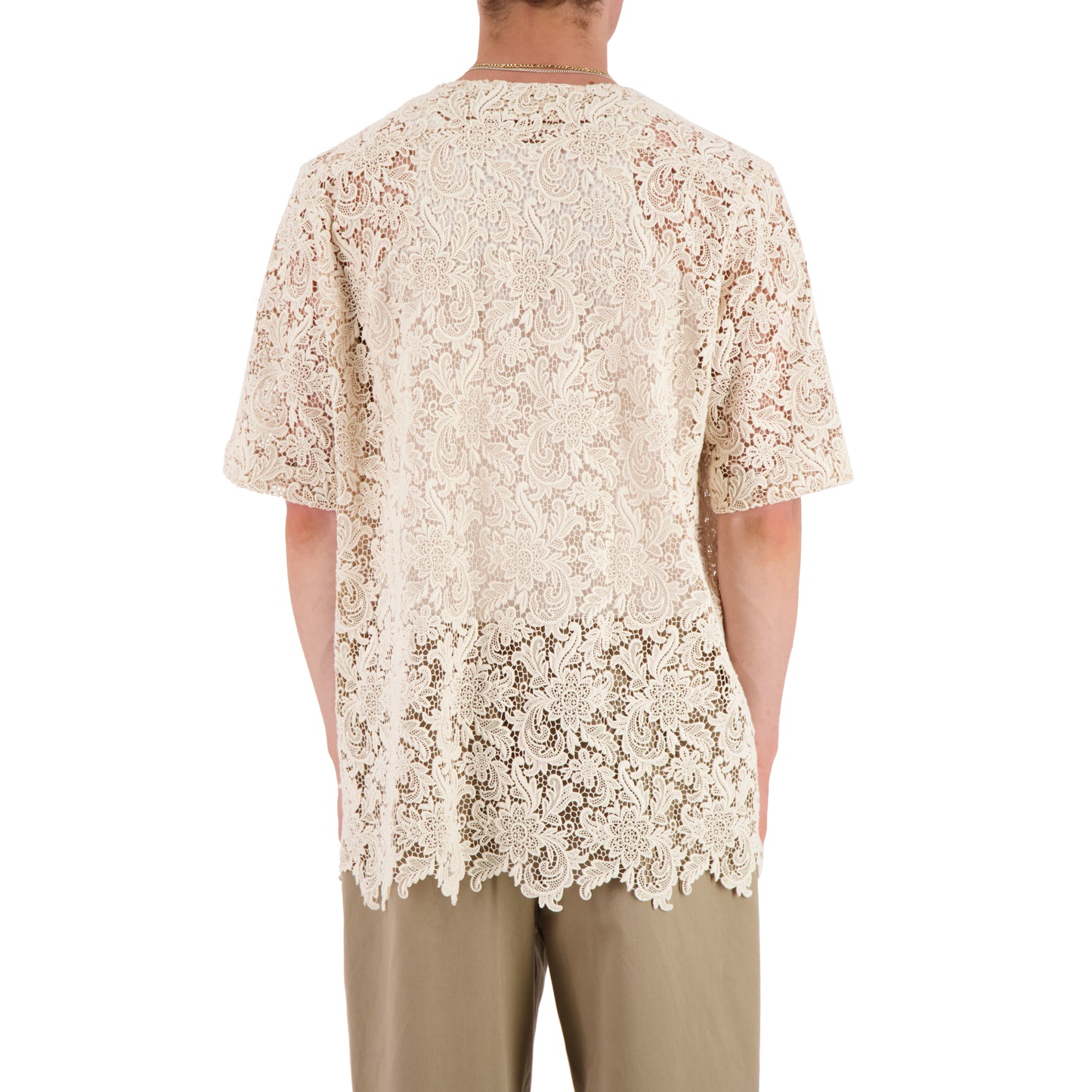 Mike Short Sleeve Organic Cotton Lace Baseball Shirt Natural White