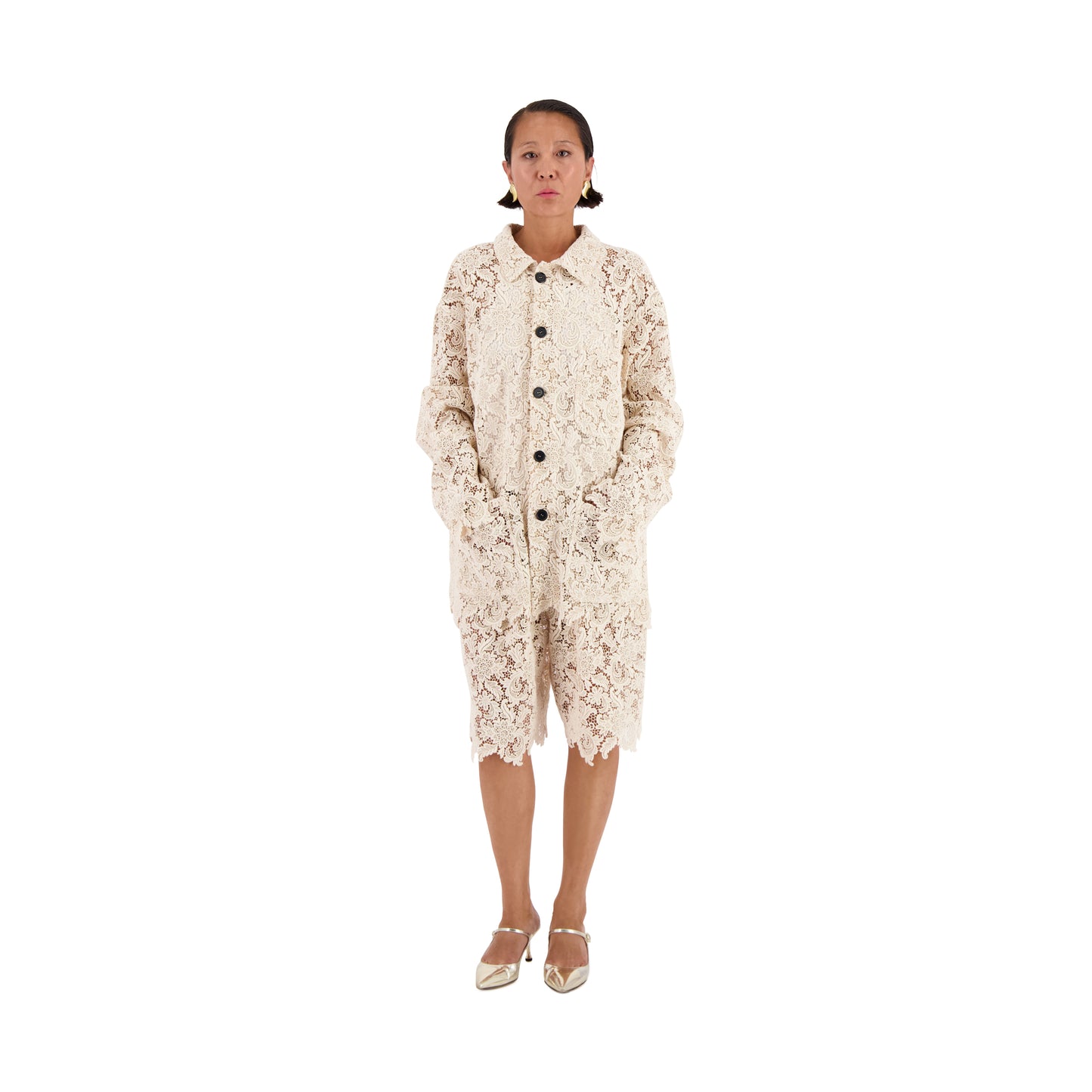 Bill Unlined Organic Cotton Lace Workwear Jacket Natural White